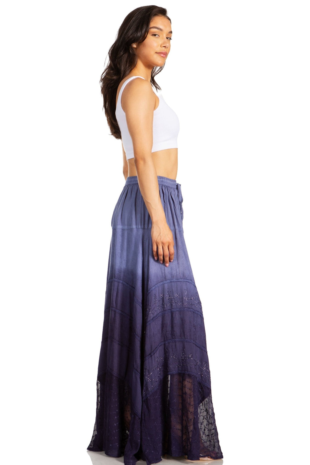 Sakkas Lyra Womens Bohemian Soft Brocade Rayon Tiered Embroidered Flowy Long Skirt skirts La Vie Bien Sakkas Lyra Womens Bohemian Soft Brocade Rayon Tiered Embroidered Flowy Long Skirt
