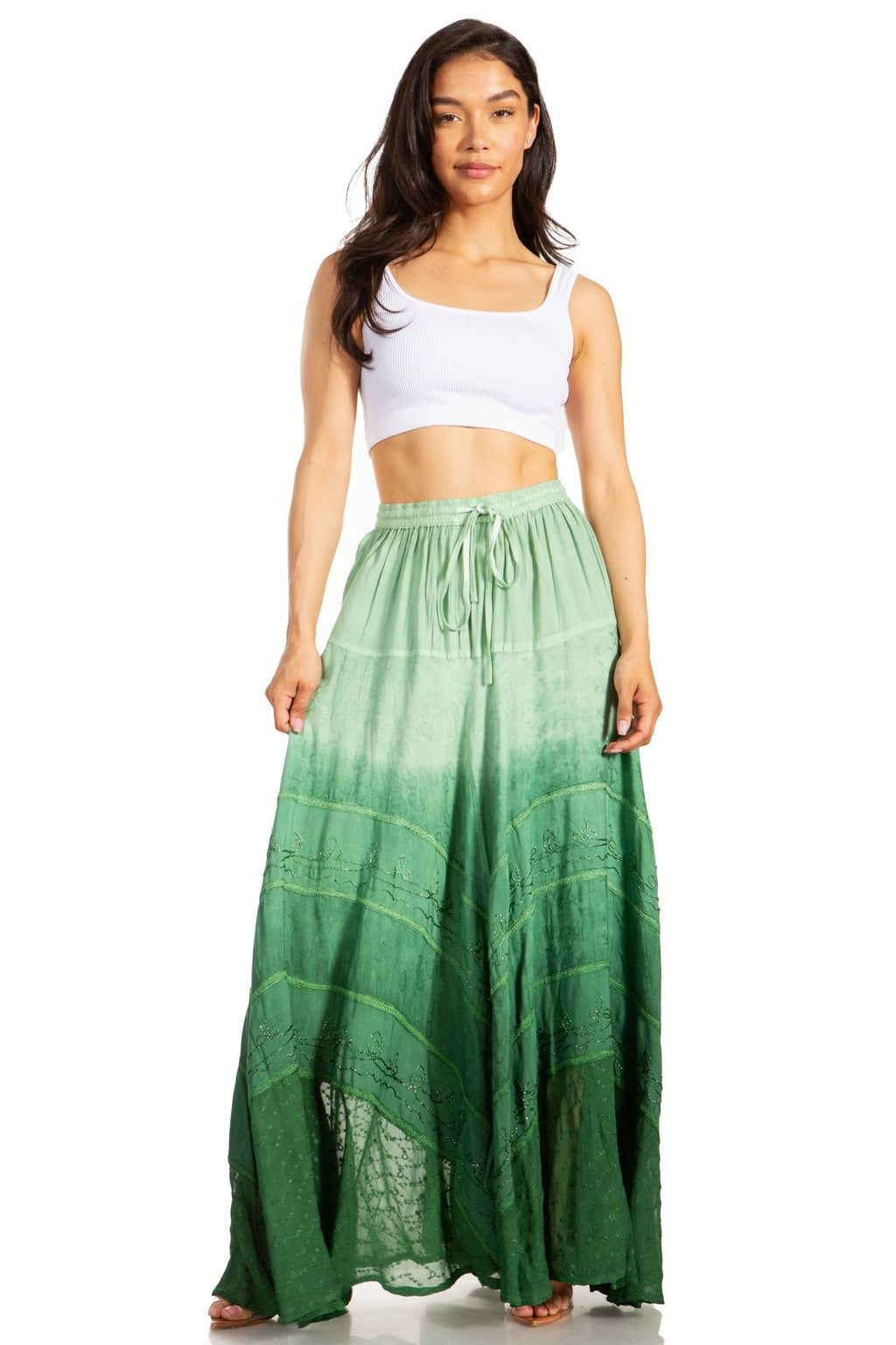 Sakkas Lyra Womens Bohemian Soft Brocade Rayon Tiered Embroidered Flowy Long Skirt skirts La Vie Bien Sakkas Lyra Womens Bohemian Soft Brocade Rayon Tiered Embroidered Flowy Long Skirt