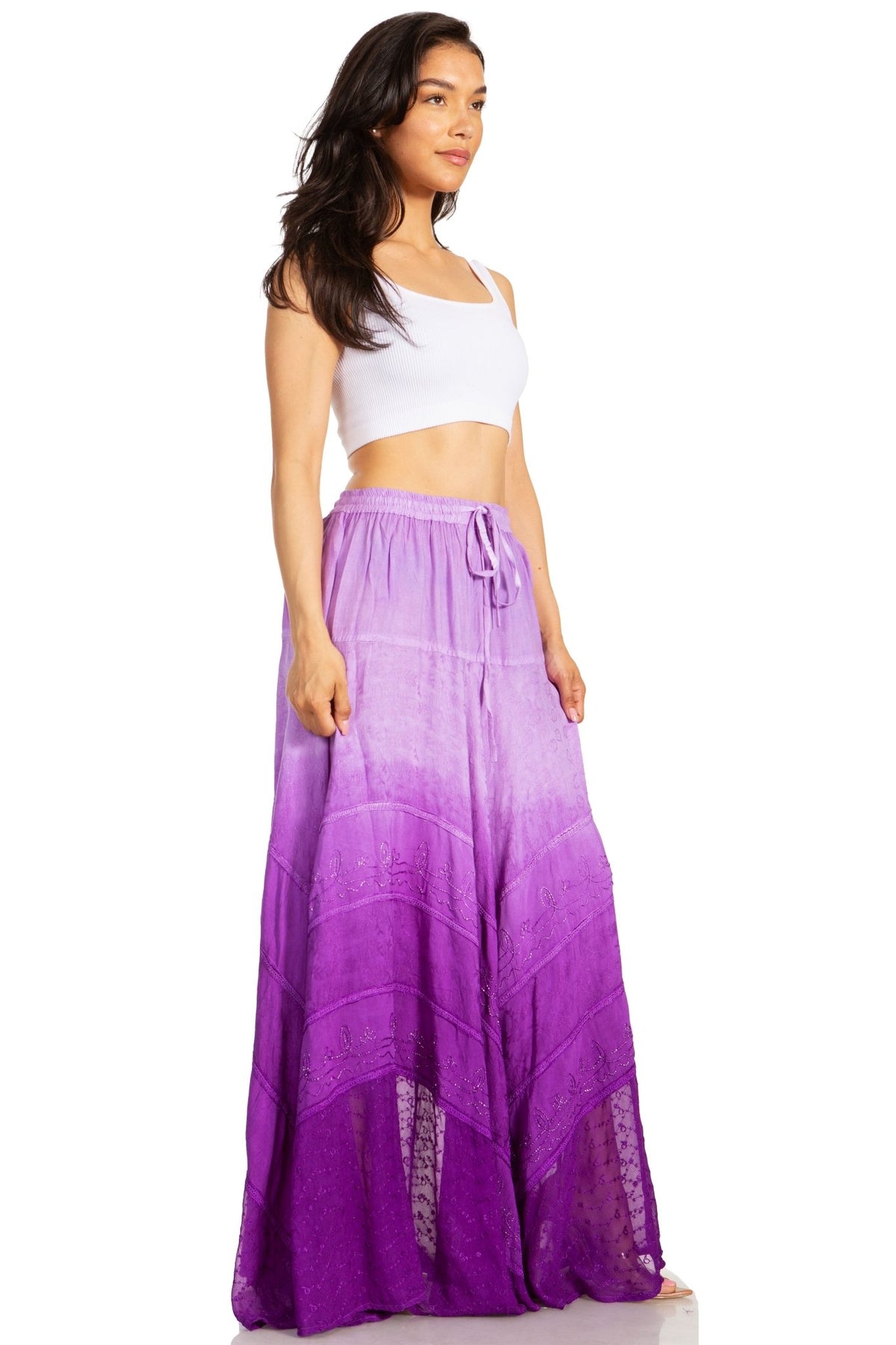 Sakkas Lyra Womens Bohemian Soft Brocade Rayon Tiered Embroidered Flowy Long Skirt skirts La Vie Bien Sakkas Lyra Womens Bohemian Soft Brocade Rayon Tiered Embroidered Flowy Long Skirt