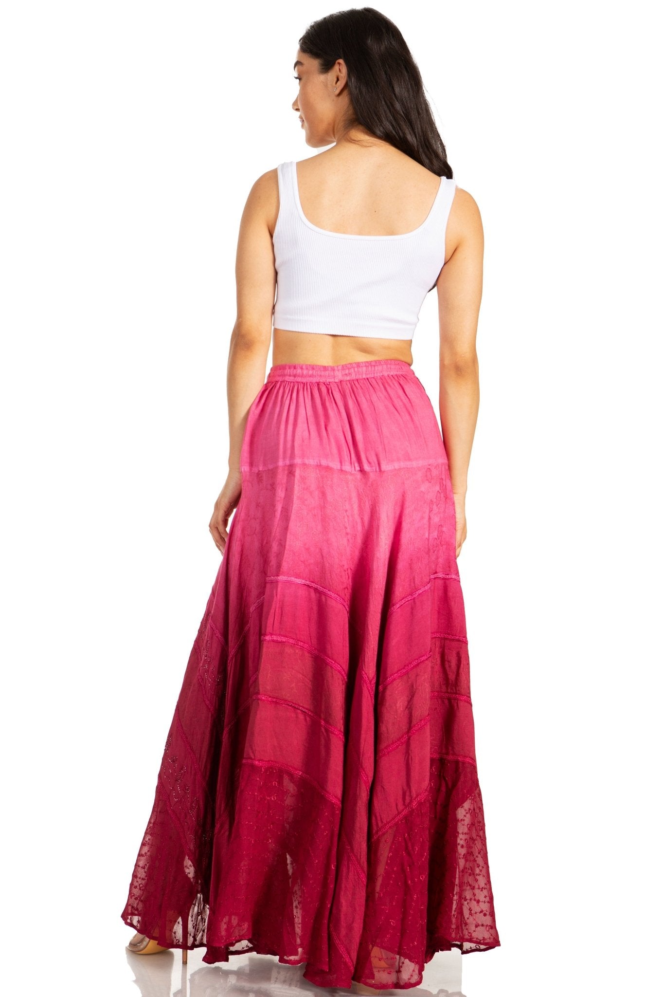 Sakkas Lyra Womens Bohemian Soft Brocade Rayon Tiered Embroidered Flowy Long Skirt skirts La Vie Bien Sakkas Lyra Womens Bohemian Soft Brocade Rayon Tiered Embroidered Flowy Long Skirt