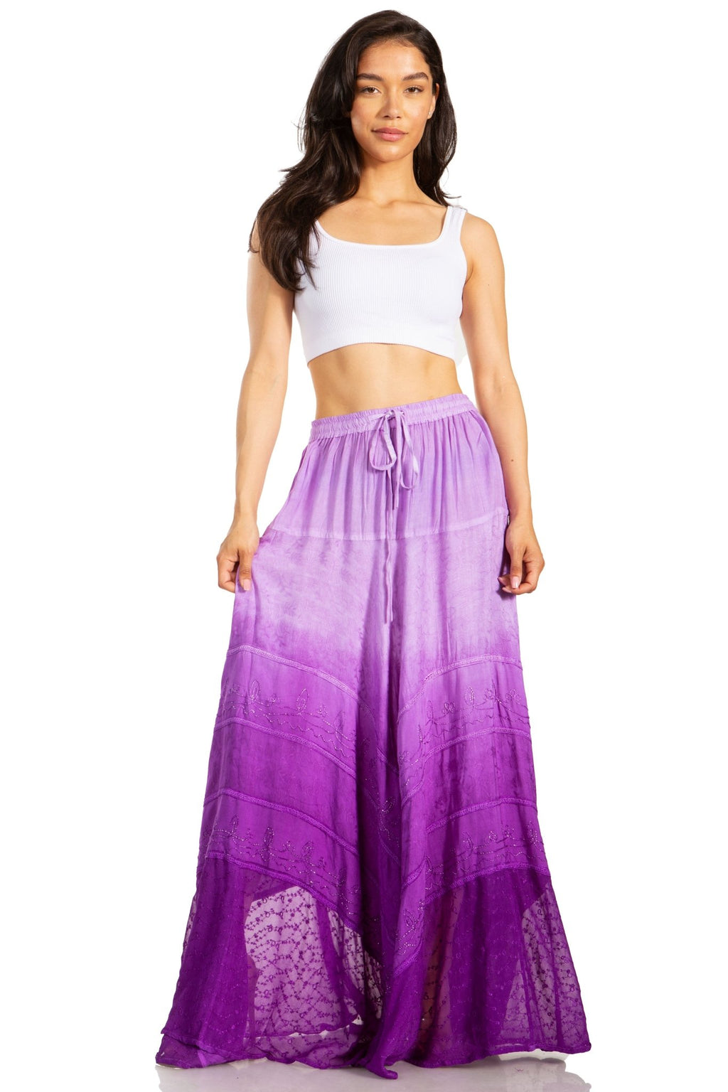 Sakkas Lyra Womens Bohemian Soft Brocade Rayon Tiered Embroidered Flowy Long Skirt skirts La Vie Bien Sakkas Lyra Womens Bohemian Soft Brocade Rayon Tiered Embroidered Flowy Long Skirt