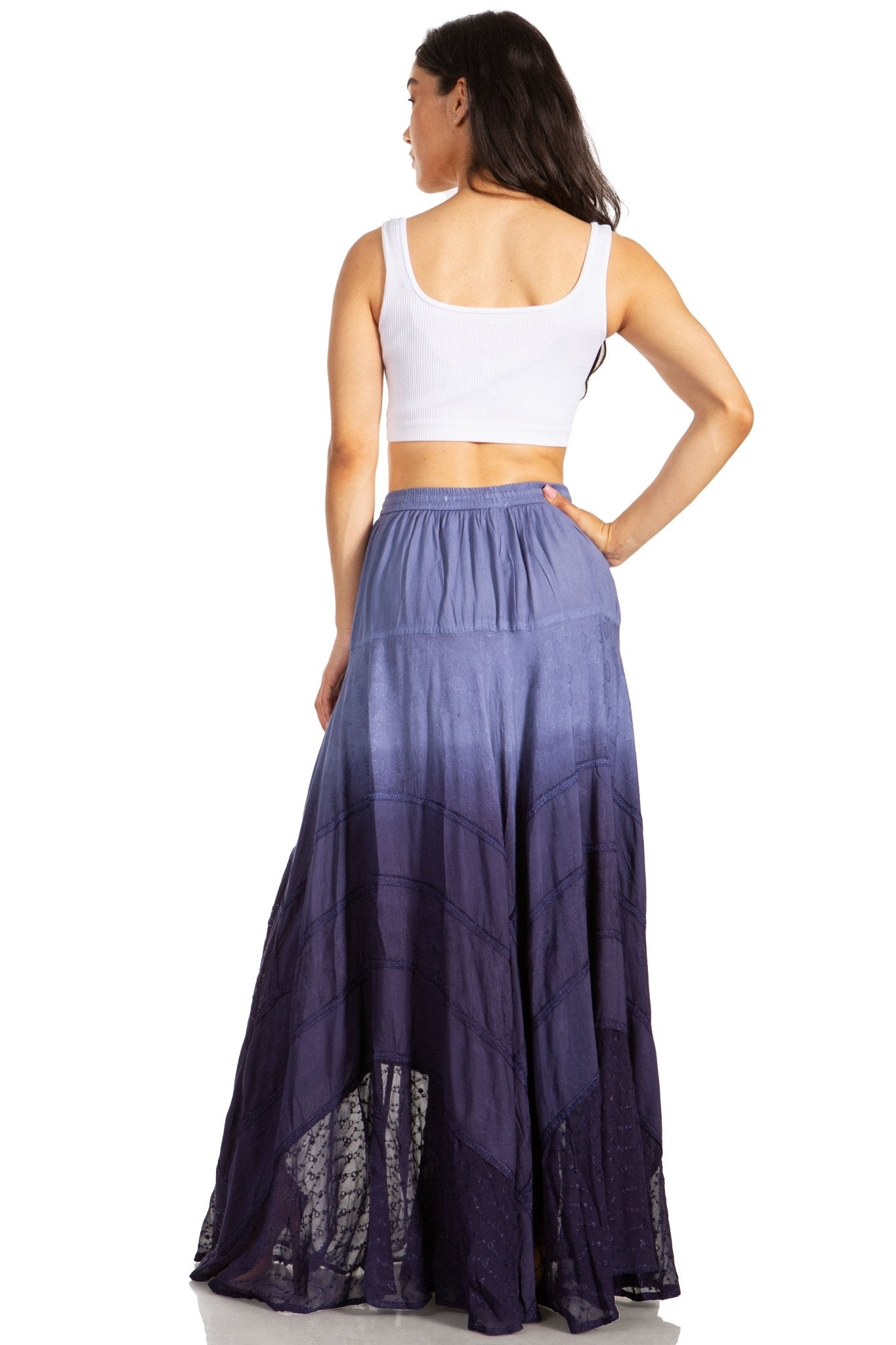 Sakkas Lyra Womens Bohemian Soft Brocade Rayon Tiered Embroidered Flowy Long Skirt skirts La Vie Bien Sakkas Lyra Womens Bohemian Soft Brocade Rayon Tiered Embroidered Flowy Long Skirt