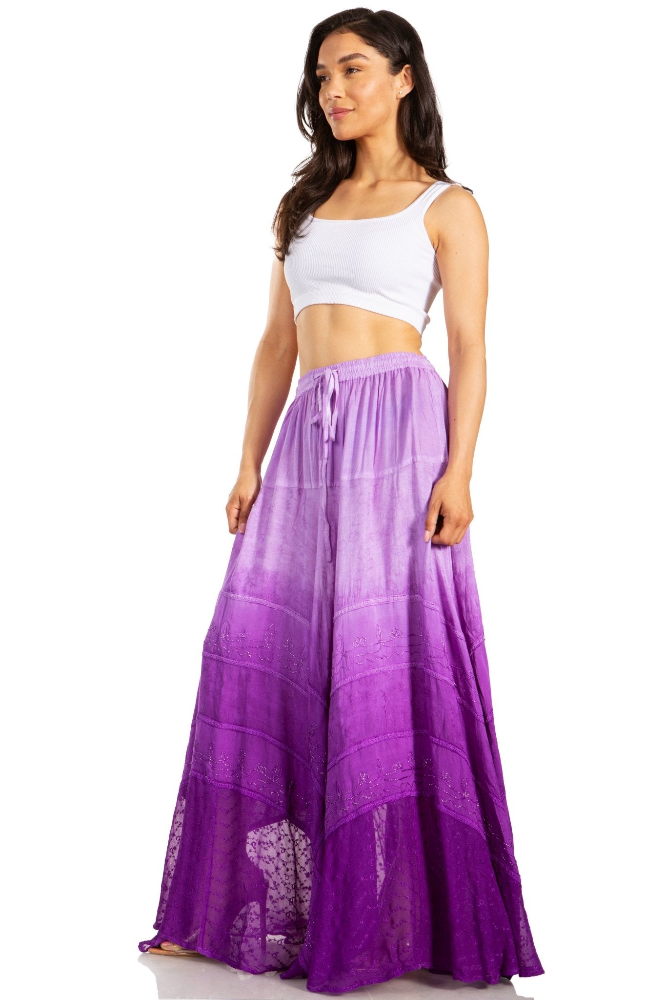 Sakkas Lyra Womens Bohemian Soft Brocade Rayon Tiered Embroidered Flowy Long Skirt skirts La Vie Bien Sakkas Lyra Womens Bohemian Soft Brocade Rayon Tiered Embroidered Flowy Long Skirt