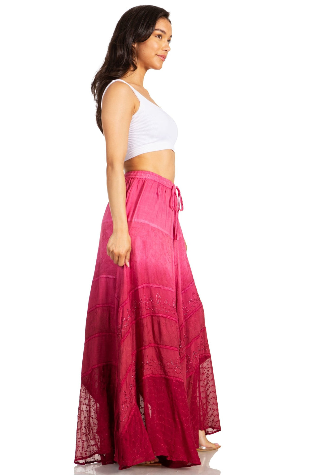 Sakkas Lyra Womens Bohemian Soft Brocade Rayon Tiered Embroidered Flowy Long Skirt skirts La Vie Bien Sakkas Lyra Womens Bohemian Soft Brocade Rayon Tiered Embroidered Flowy Long Skirt