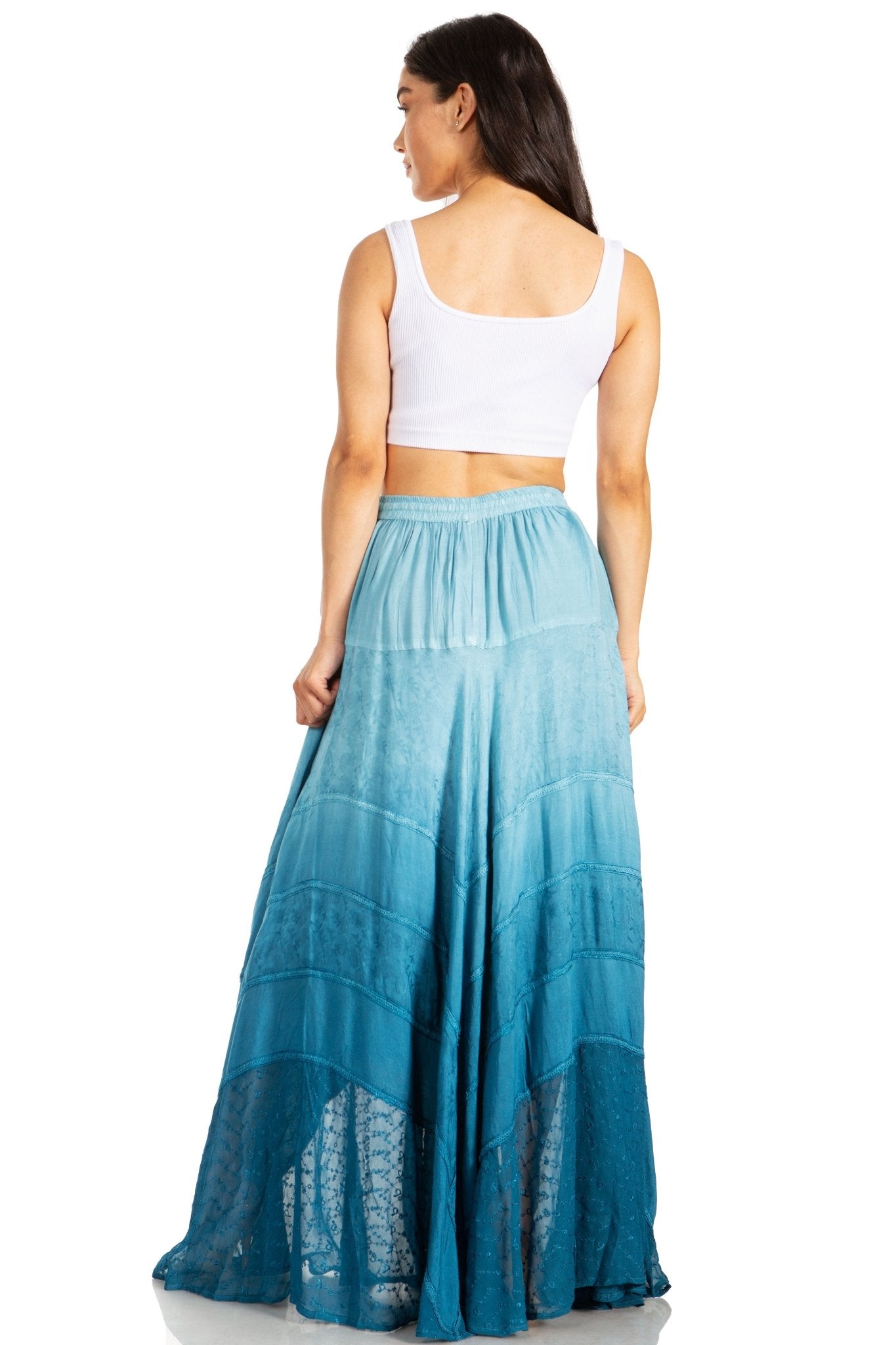 Sakkas Lyra Womens Bohemian Soft Brocade Rayon Tiered Embroidered Flowy Long Skirt skirts La Vie Bien Sakkas Lyra Womens Bohemian Soft Brocade Rayon Tiered Embroidered Flowy Long Skirt