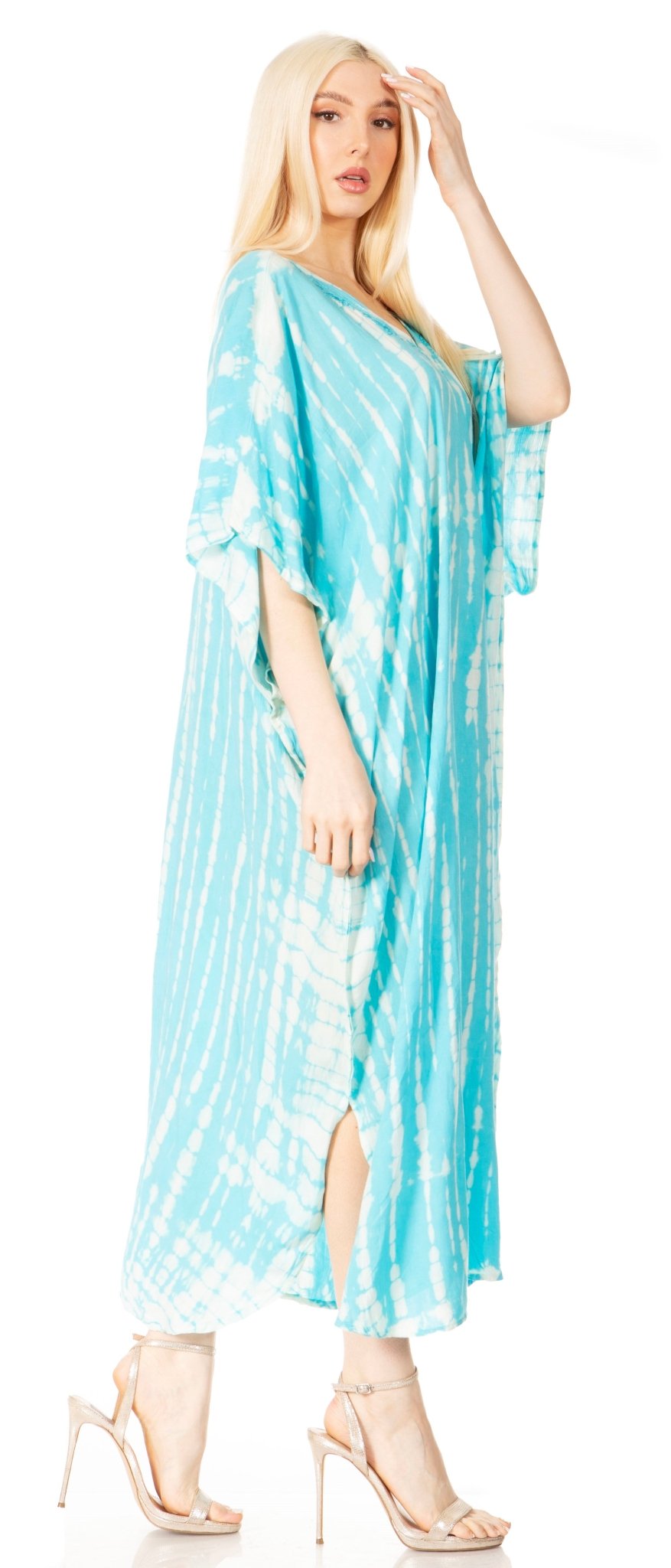 Sakkas Maitte Women's V-Neck Printed Kaftan Cover-Up Dress for the Beach - Buy One Get One dresses La Vie Bien Sakkas Maitte Women's V-Neck Printed Kaftan Cover-Up Dress for the Beach - Buy One Get One
