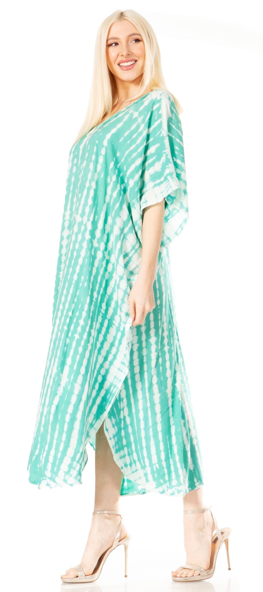 Sakkas Maitte Women's V-Neck Printed Kaftan Cover-Up Dress for the Beach - Buy One Get One dresses La Vie Bien Sakkas Maitte Women's V-Neck Printed Kaftan Cover-Up Dress for the Beach - Buy One Get One