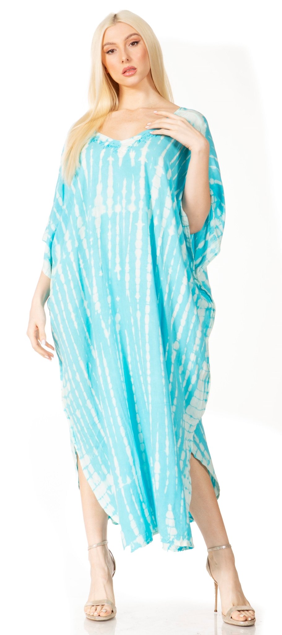 Sakkas Maitte Women's V-Neck Printed Kaftan Cover-Up Dress for the Beach - Buy One Get One dresses La Vie Bien Sakkas Maitte Women's V-Neck Printed Kaftan Cover-Up Dress for the Beach - Buy One Get One