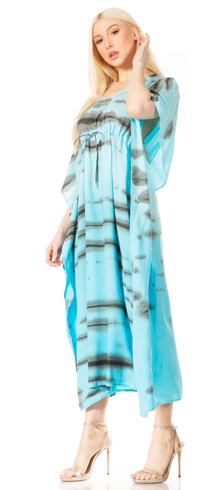 Sakkas Maitte Women's V-Neck Printed Kaftan Cover-Up Dress for the Beach - Buy One Get One dresses La Vie Bien Sakkas Maitte Women's V-Neck Printed Kaftan Cover-Up Dress for the Beach - Buy One Get One