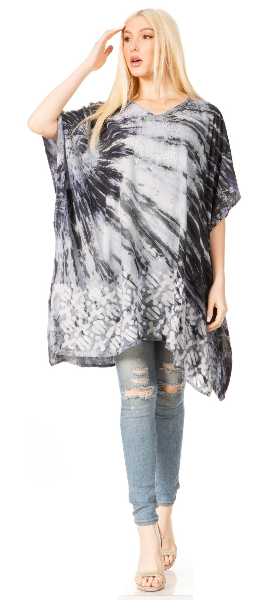 Sakkas Marcy Women's V-neck Caftan Top Tunic Dress - Perfect for Summer Boho Style & Swinging Coverup - Buy One, Get One 50% Off dresses La Vie Bien Sakkas Marcy Women's V-neck Caftan Top Tunic Dress - Perfect for Summer Boho Style & Swinging Coverup - Buy One, Get One 50% Off