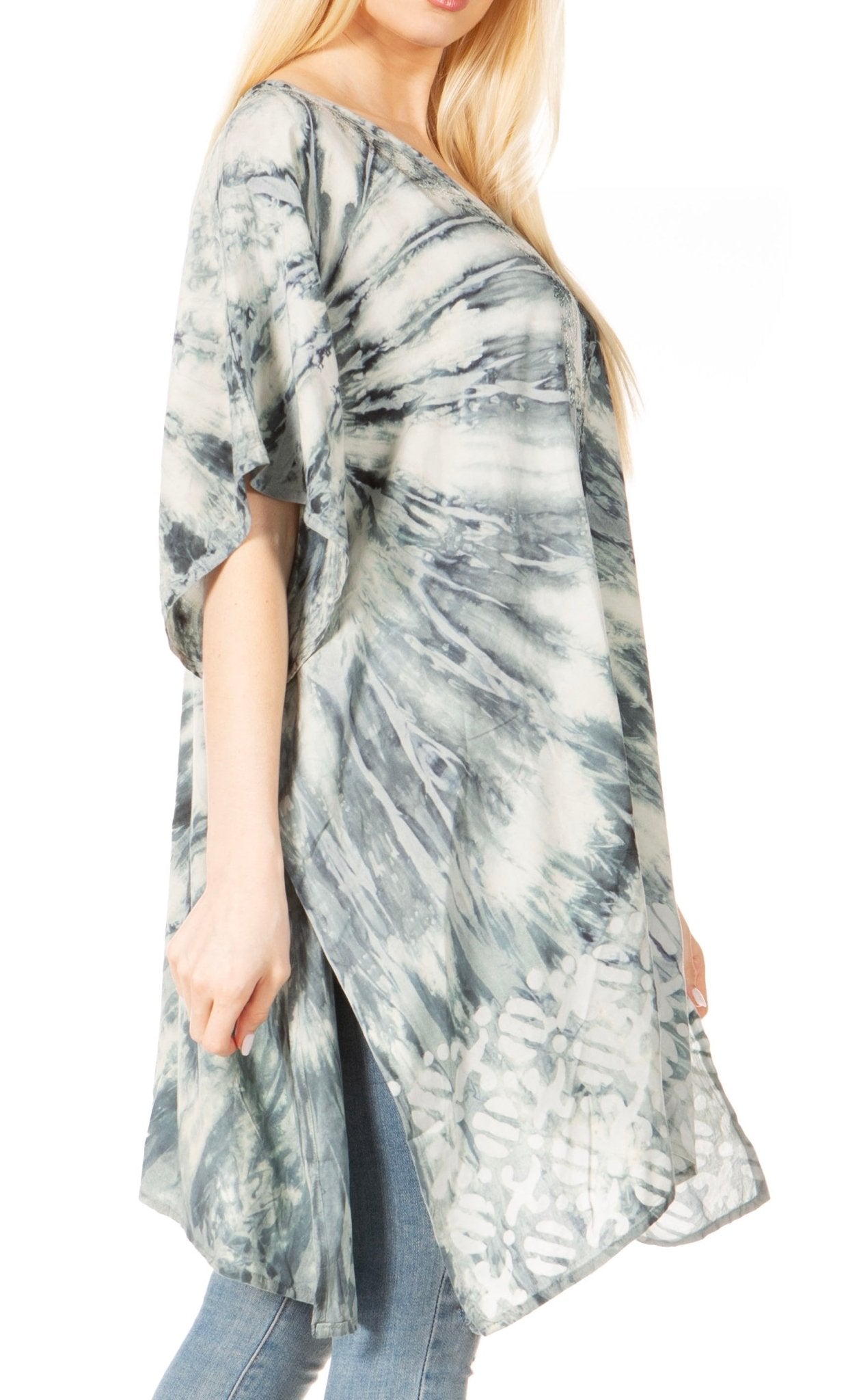 Sakkas Marcy Women's V-neck Caftan Top Tunic Dress - Perfect for Summer Boho Style & Swinging Coverup - Buy One, Get One 50% Off dresses La Vie Bien Sakkas Marcy Women's V-neck Caftan Top Tunic Dress - Perfect for Summer Boho Style & Swinging Coverup - Buy One, Get One 50% Off