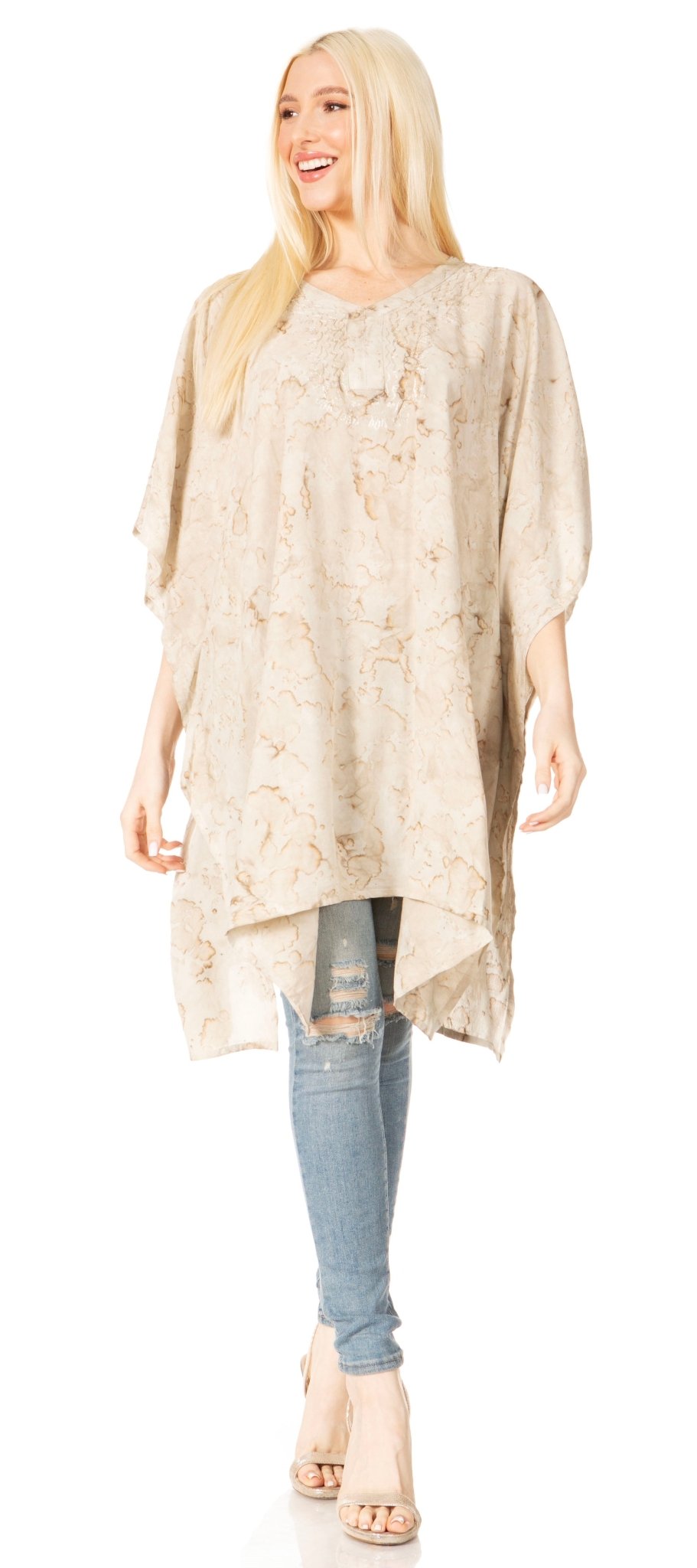 Sakkas Marcy Women's V-neck Caftan Top Tunic Dress - Perfect for Summer Boho Style & Swinging Coverup - Buy One, Get One 50% Off dresses La Vie Bien Sakkas Marcy Women's V-neck Caftan Top Tunic Dress - Perfect for Summer Boho Style & Swinging Coverup - Buy One, Get One 50% Off