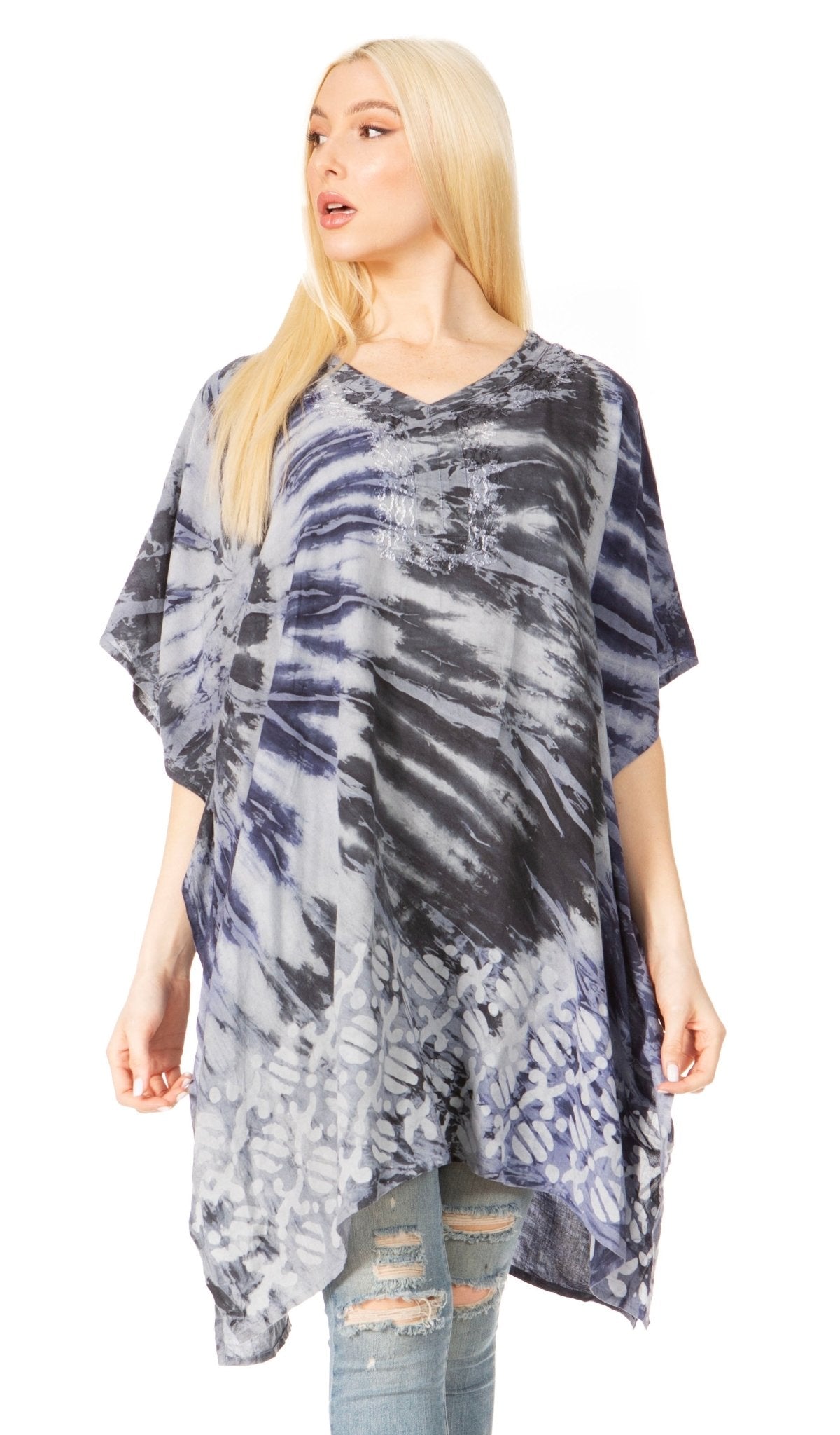 Sakkas Marcy Women's V-neck Caftan Top Tunic Dress - Perfect for Summer Boho Style & Swinging Coverup - Buy One, Get One 50% Off dresses La Vie Bien Sakkas Marcy Women's V-neck Caftan Top Tunic Dress - Perfect for Summer Boho Style & Swinging Coverup - Buy One, Get One 50% Off