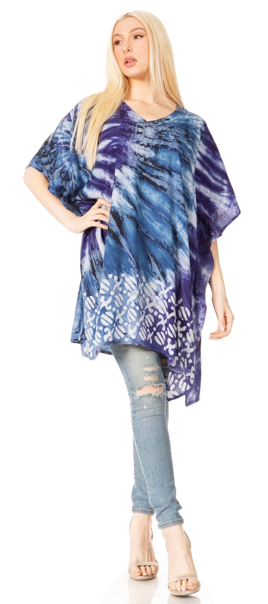 Sakkas Marcy Women's V-neck Caftan Top Tunic Dress - Perfect for Summer Boho Style & Swinging Coverup - Buy One, Get One 50% Off dresses La Vie Bien Sakkas Marcy Women's V-neck Caftan Top Tunic Dress - Perfect for Summer Boho Style & Swinging Coverup - Buy One, Get One 50% Off