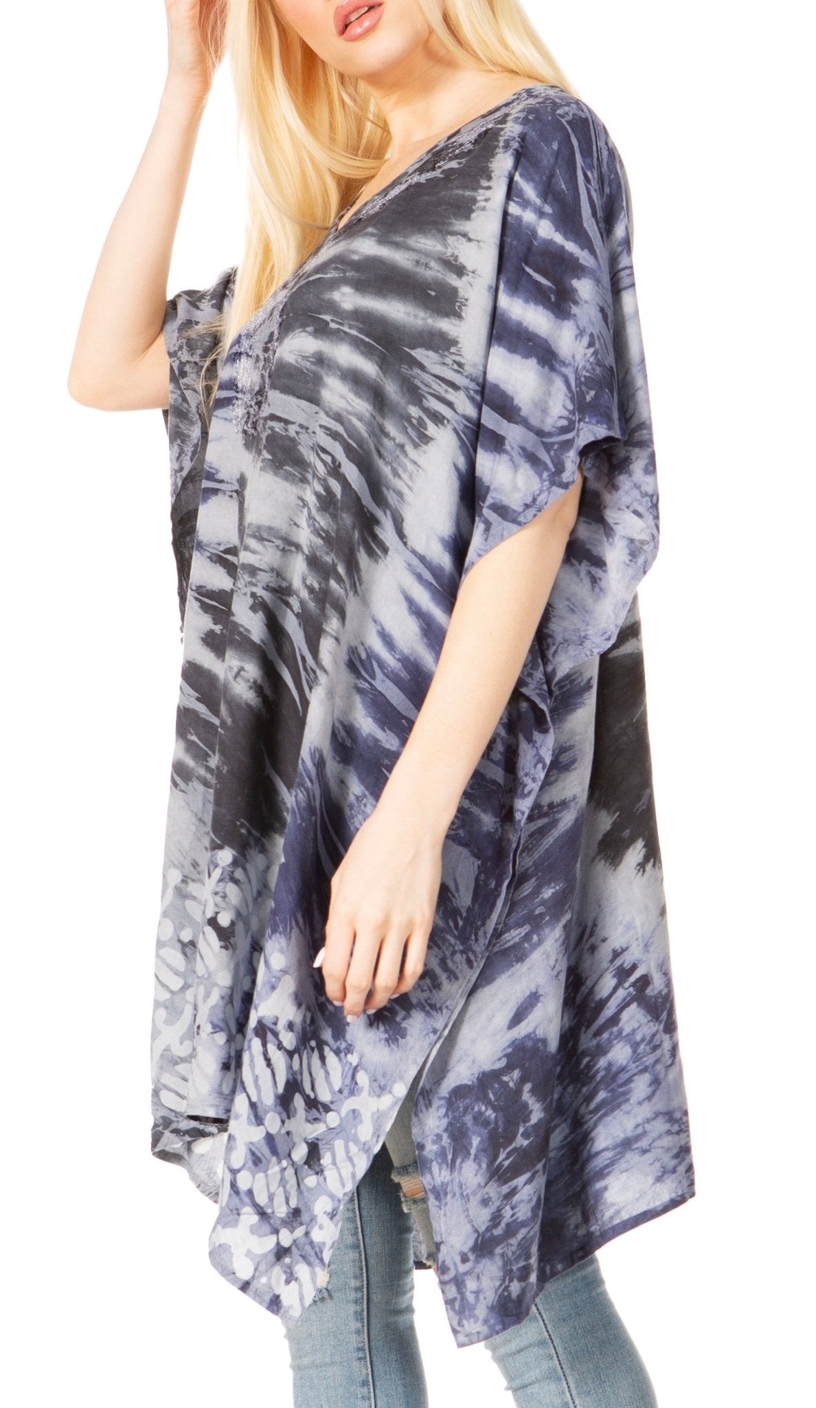 Sakkas Marcy Women's V-neck Caftan Top Tunic Dress - Perfect for Summer Boho Style & Swinging Coverup - Buy One, Get One 50% Off dresses La Vie Bien Sakkas Marcy Women's V-neck Caftan Top Tunic Dress - Perfect for Summer Boho Style & Swinging Coverup - Buy One, Get One 50% Off