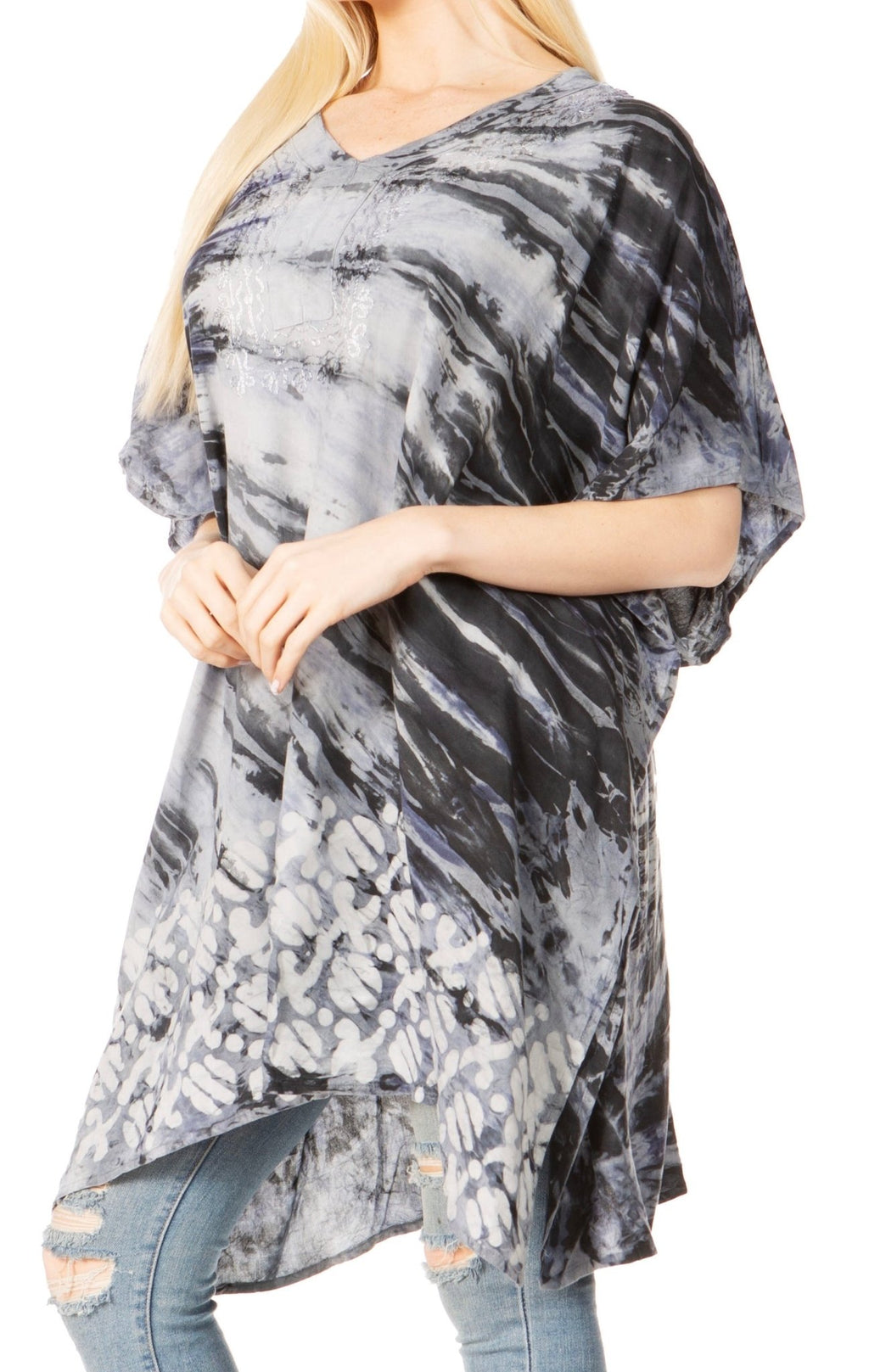 Sakkas Marcy Women's V-neck Caftan Top Tunic Dress - Perfect for Summer Boho Style & Swinging Coverup - Buy One, Get One 50% Off dresses La Vie Bien Sakkas Marcy Women's V-neck Caftan Top Tunic Dress - Perfect for Summer Boho Style & Swinging Coverup - Buy One, Get One 50% Off