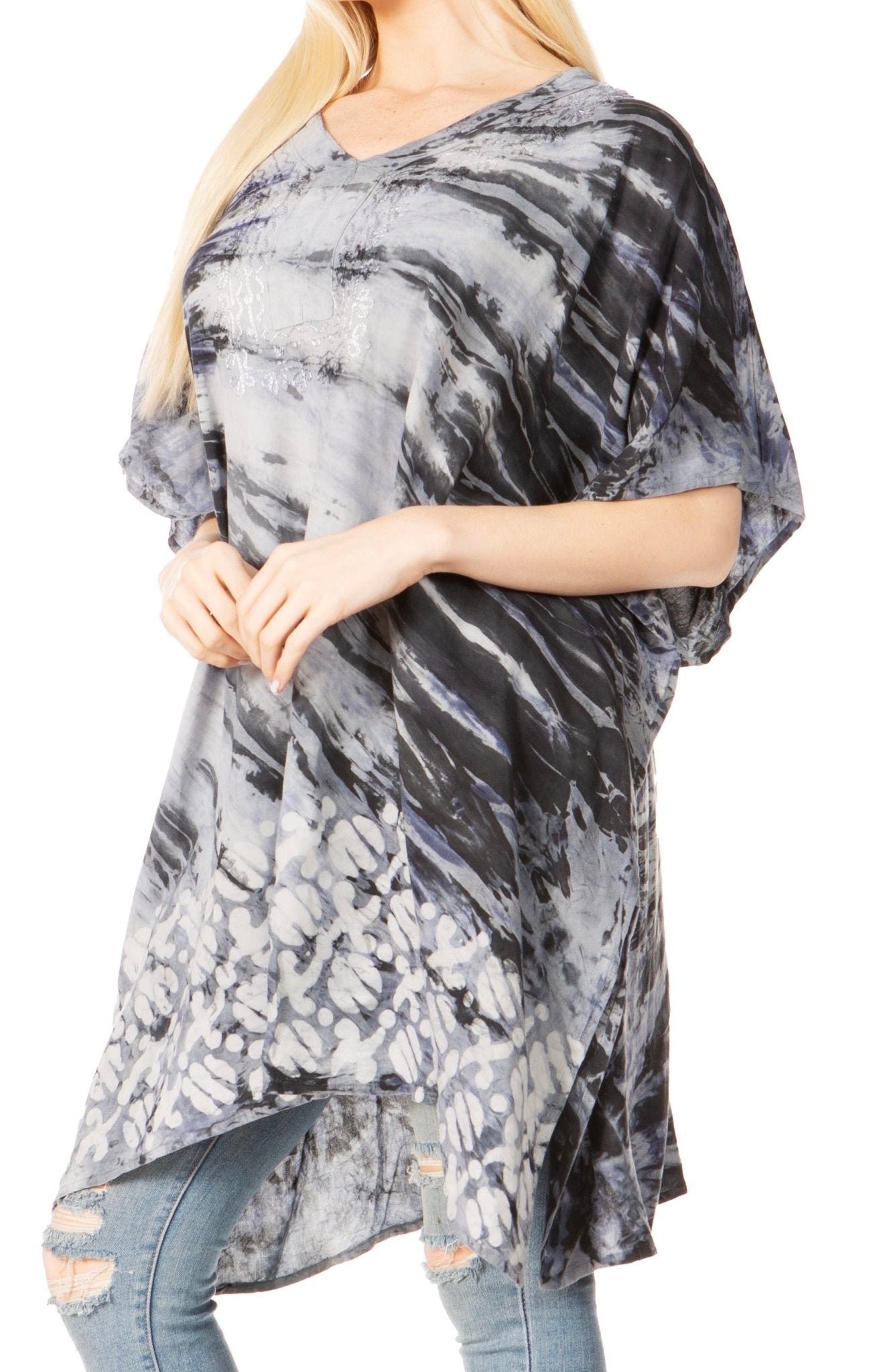 Sakkas Marcy Women's V-neck Caftan Top Tunic Dress - Perfect for Summer Boho Style & Swinging Coverup - Buy One, Get One 50% Off dresses La Vie Bien Sakkas Marcy Women's V-neck Caftan Top Tunic Dress - Perfect for Summer Boho Style & Swinging Coverup - Buy One, Get One 50% Off