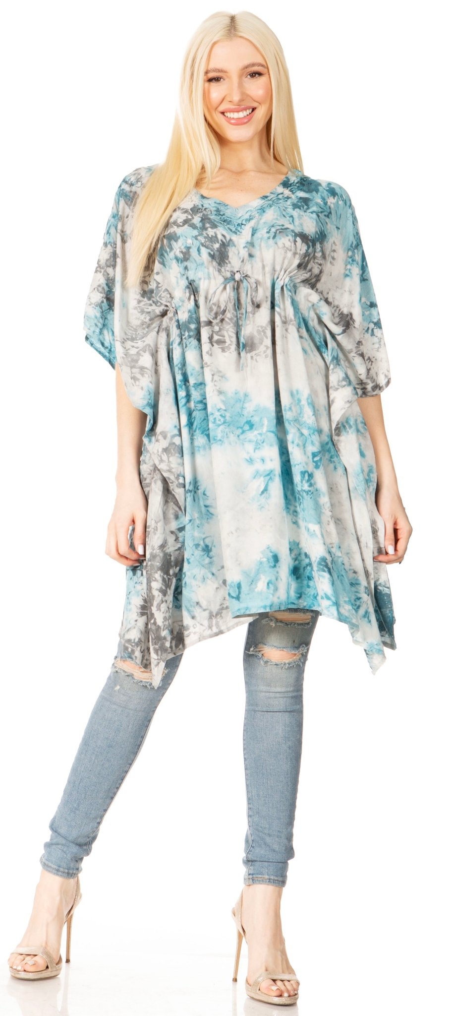Sakkas Marcy Women's V-neck Caftan Top Tunic Dress - Perfect for Summer Boho Style & Swinging Coverup - Buy One, Get One 50% Off dresses La Vie Bien Sakkas Marcy Women's V-neck Caftan Top Tunic Dress - Perfect for Summer Boho Style & Swinging Coverup - Buy One, Get One 50% Off