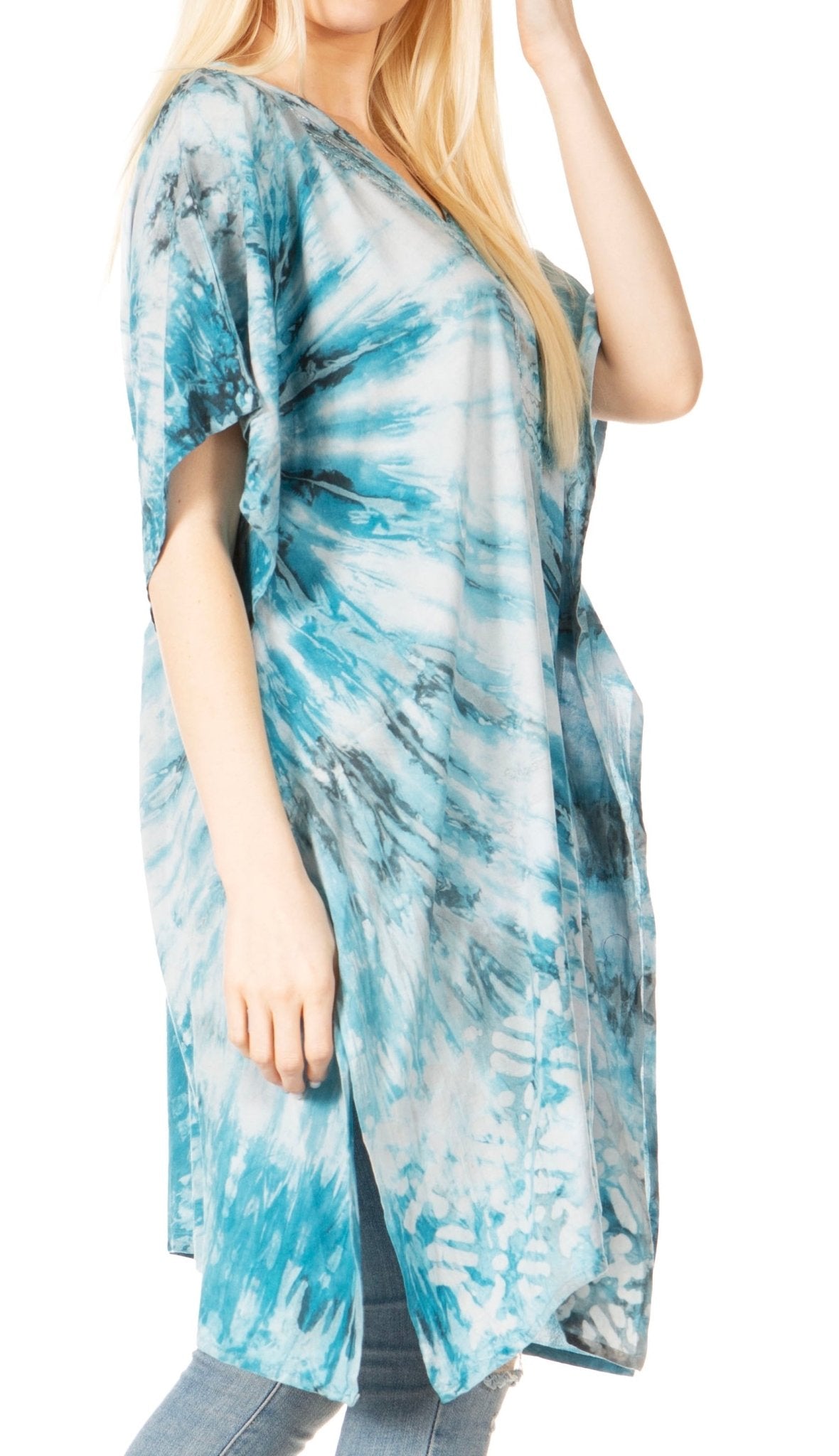 Sakkas Marcy Women's V-neck Caftan Top Tunic Dress - Perfect for Summer Boho Style & Swinging Coverup - Buy One, Get One 50% Off dresses La Vie Bien Sakkas Marcy Women's V-neck Caftan Top Tunic Dress - Perfect for Summer Boho Style & Swinging Coverup - Buy One, Get One 50% Off