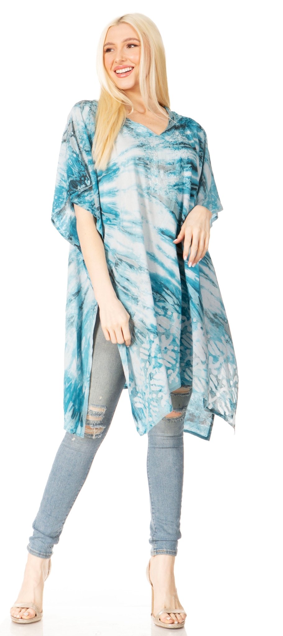 Sakkas Marcy Women's V-neck Caftan Top Tunic Dress - Perfect for Summer Boho Style & Swinging Coverup - Buy One, Get One 50% Off dresses La Vie Bien Sakkas Marcy Women's V-neck Caftan Top Tunic Dress - Perfect for Summer Boho Style & Swinging Coverup - Buy One, Get One 50% Off