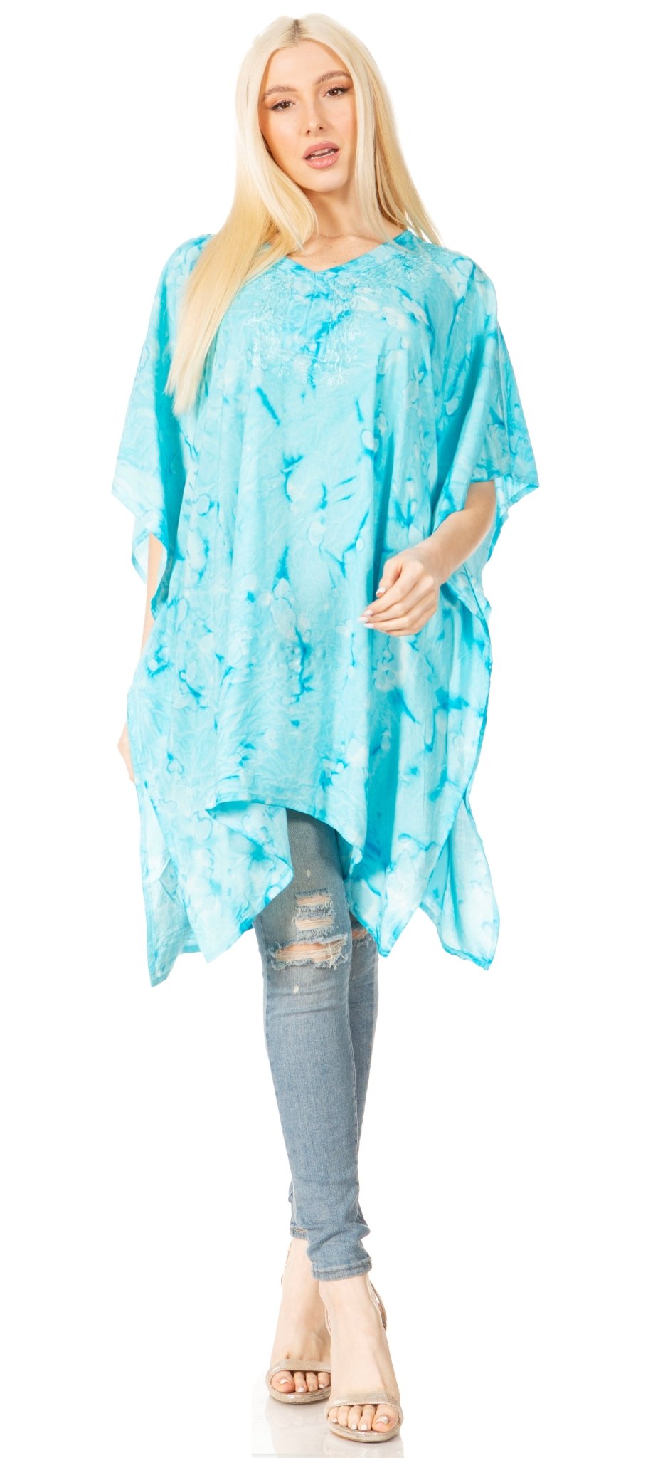Sakkas Marcy Women's V-neck Caftan Top Tunic Dress - Perfect for Summer Boho Style & Swinging Coverup - Buy One, Get One 50% Off dresses La Vie Bien Sakkas Marcy Women's V-neck Caftan Top Tunic Dress - Perfect for Summer Boho Style & Swinging Coverup - Buy One, Get One 50% Off