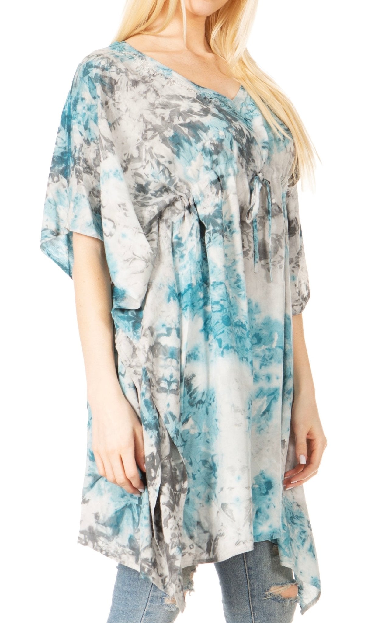 Sakkas Marcy Women's V-neck Caftan Top Tunic Dress - Perfect for Summer Boho Style & Swinging Coverup - Buy One, Get One 50% Off dresses La Vie Bien Sakkas Marcy Women's V-neck Caftan Top Tunic Dress - Perfect for Summer Boho Style & Swinging Coverup - Buy One, Get One 50% Off