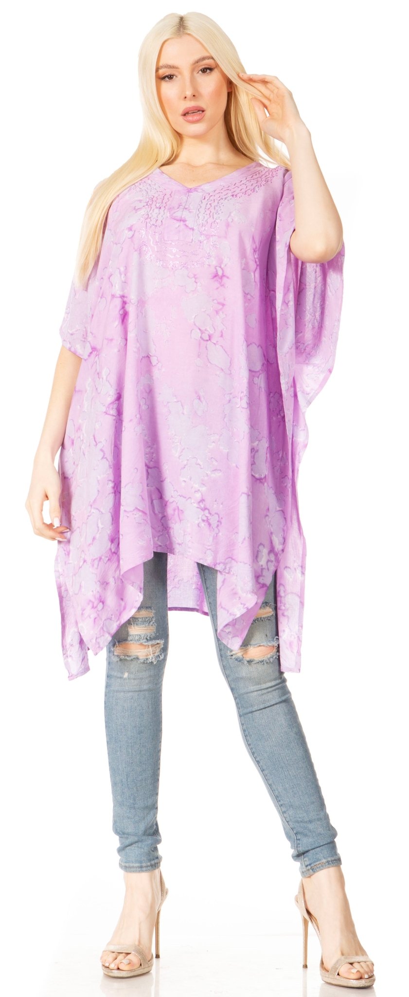 Sakkas Marcy Women's V-neck Caftan Top Tunic Dress - Perfect for Summer Boho Style & Swinging Coverup - Buy One, Get One 50% Off dresses La Vie Bien Sakkas Marcy Women's V-neck Caftan Top Tunic Dress - Perfect for Summer Boho Style & Swinging Coverup - Buy One, Get One 50% Off