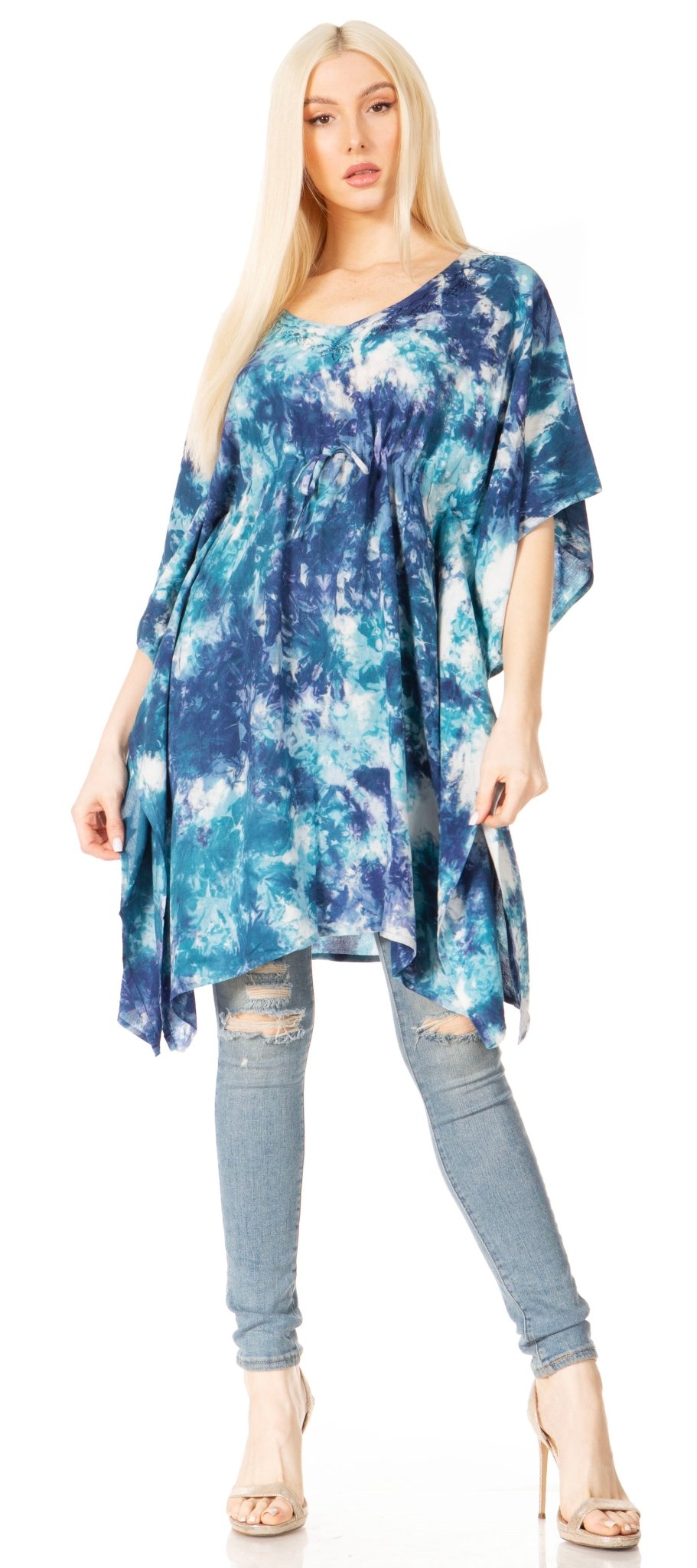 Sakkas Marcy Women's V-neck Caftan Top Tunic Dress - Perfect for Summer Boho Style & Swinging Coverup - Buy One, Get One 50% Off dresses La Vie Bien Sakkas Marcy Women's V-neck Caftan Top Tunic Dress - Perfect for Summer Boho Style & Swinging Coverup - Buy One, Get One 50% Off