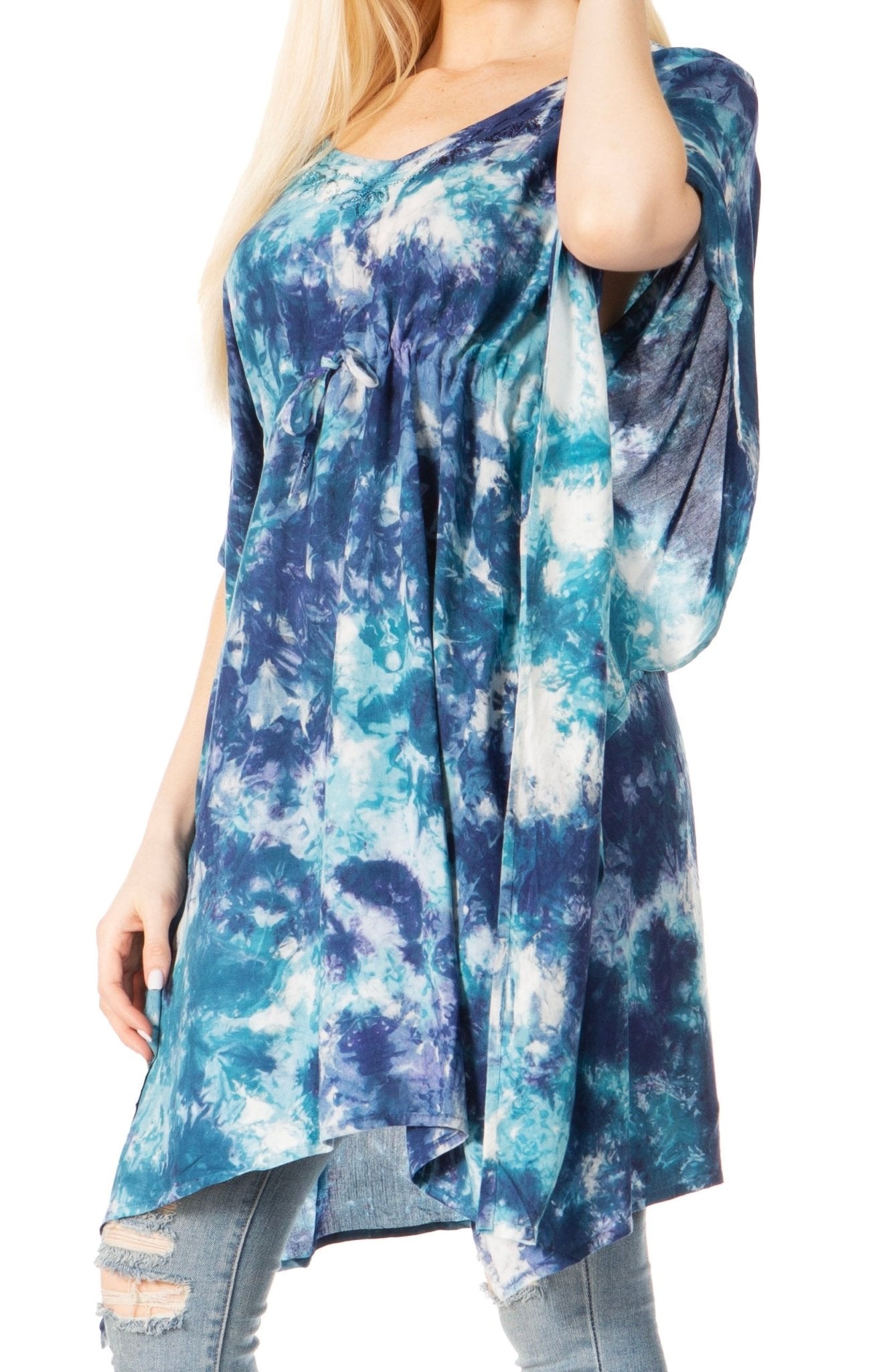 Sakkas Marcy Women's V-neck Caftan Top Tunic Dress - Perfect for Summer Boho Style & Swinging Coverup - Buy One, Get One 50% Off dresses La Vie Bien Sakkas Marcy Women's V-neck Caftan Top Tunic Dress - Perfect for Summer Boho Style & Swinging Coverup - Buy One, Get One 50% Off