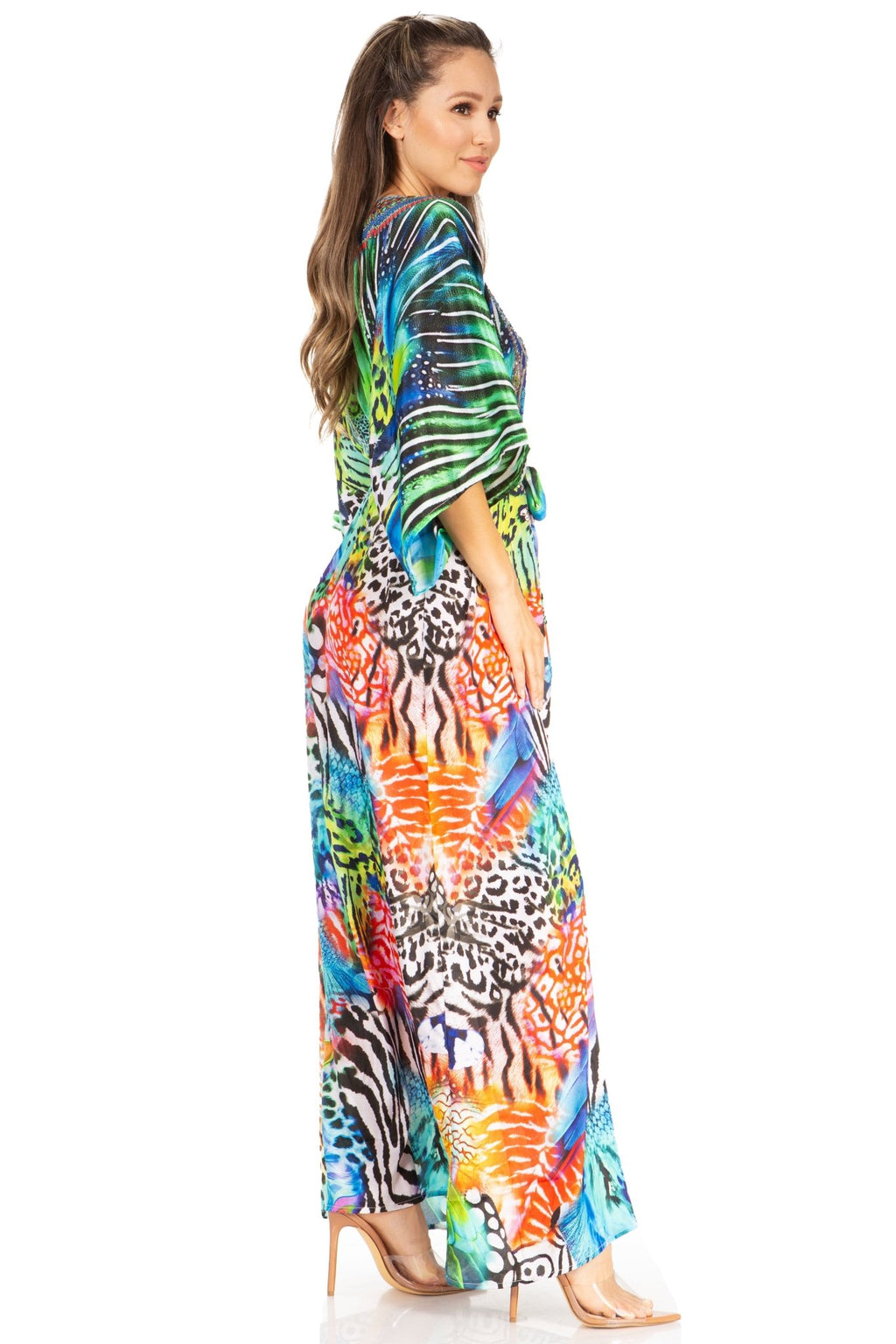 Sakkas Maribel Maxi Caftan Dress - Women's V-Neck, Short Sleeves dresses La Vie Bien Sakkas Maribel Maxi Caftan Dress - Women's V-Neck, Short Sleeves