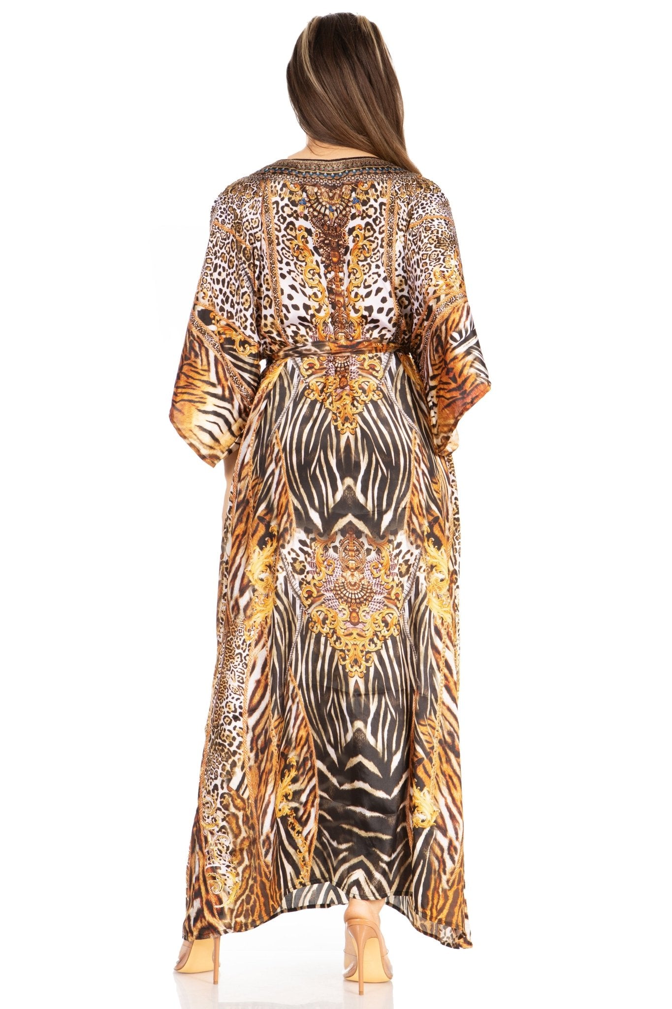 Sakkas Maribel Maxi Caftan Dress - Women's V-Neck, Short Sleeves dresses La Vie Bien Sakkas Maribel Maxi Caftan Dress - Women's V-Neck, Short Sleeves