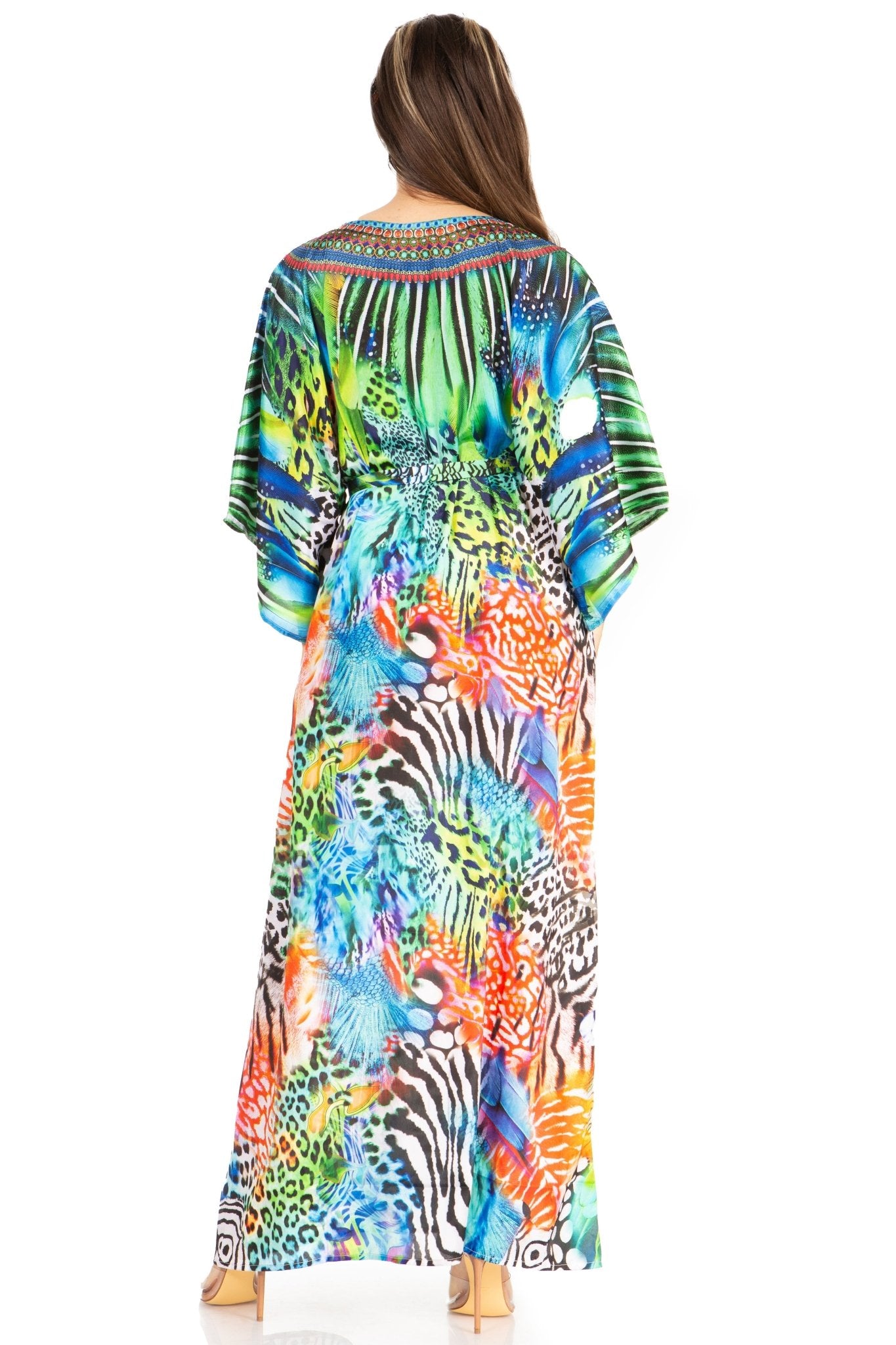 Sakkas Maribel Maxi Caftan Dress - Women's V-Neck, Short Sleeves dresses La Vie Bien Sakkas Maribel Maxi Caftan Dress - Women's V-Neck, Short Sleeves