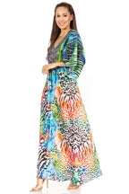 Sakkas Maribel Maxi Caftan Dress - Women's V-Neck, Short Sleeves dresses La Vie Bien Sakkas Maribel Maxi Caftan Dress - Women's V-Neck, Short Sleeves