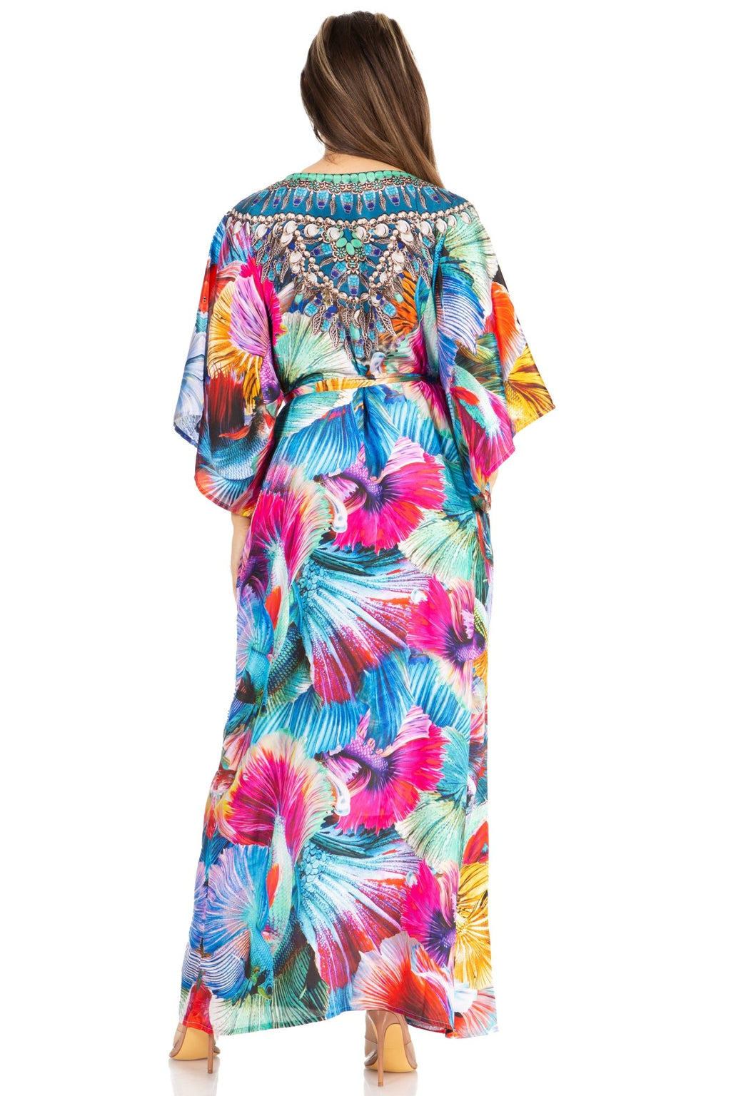 Sakkas Maribel Maxi Caftan Dress - Women's V-Neck, Short Sleeves dresses La Vie Bien Sakkas Maribel Maxi Caftan Dress - Women's V-Neck, Short Sleeves