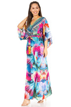Sakkas Maribel Maxi Caftan Dress - Women's V-Neck, Short Sleeves dresses La Vie Bien Sakkas Maribel Maxi Caftan Dress - Women's V-Neck, Short Sleeves