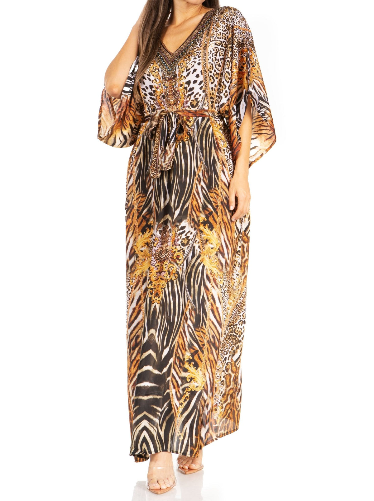 Sakkas Maribel Maxi Caftan Dress - Women's V-Neck, Short Sleeves dresses La Vie Bien Sakkas Maribel Maxi Caftan Dress - Women's V-Neck, Short Sleeves