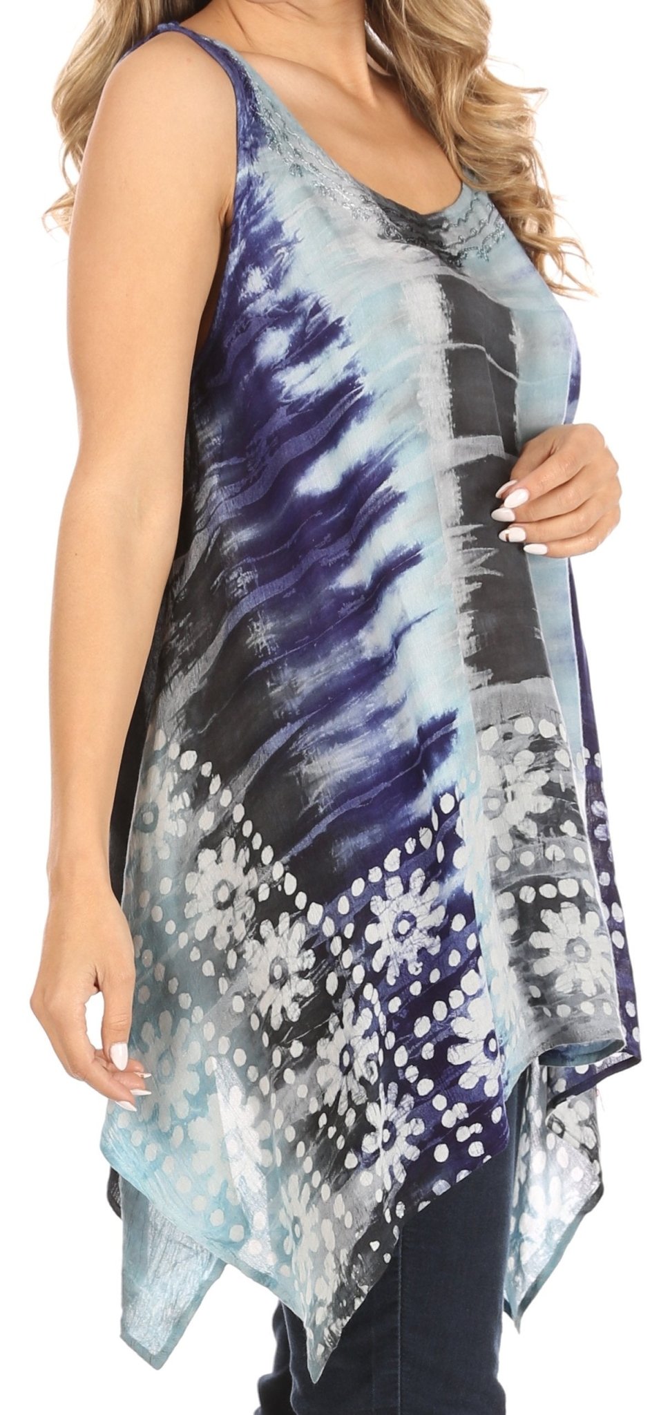 Sakkas Marin Women's Sleeveless Loose Boho Casual Tank Top Blouse Tie-dye & Batik tops La Vie Bien Sakkas Marin Women's Sleeveless Loose Boho Casual Tank Top Blouse Tie-dye & Batik
