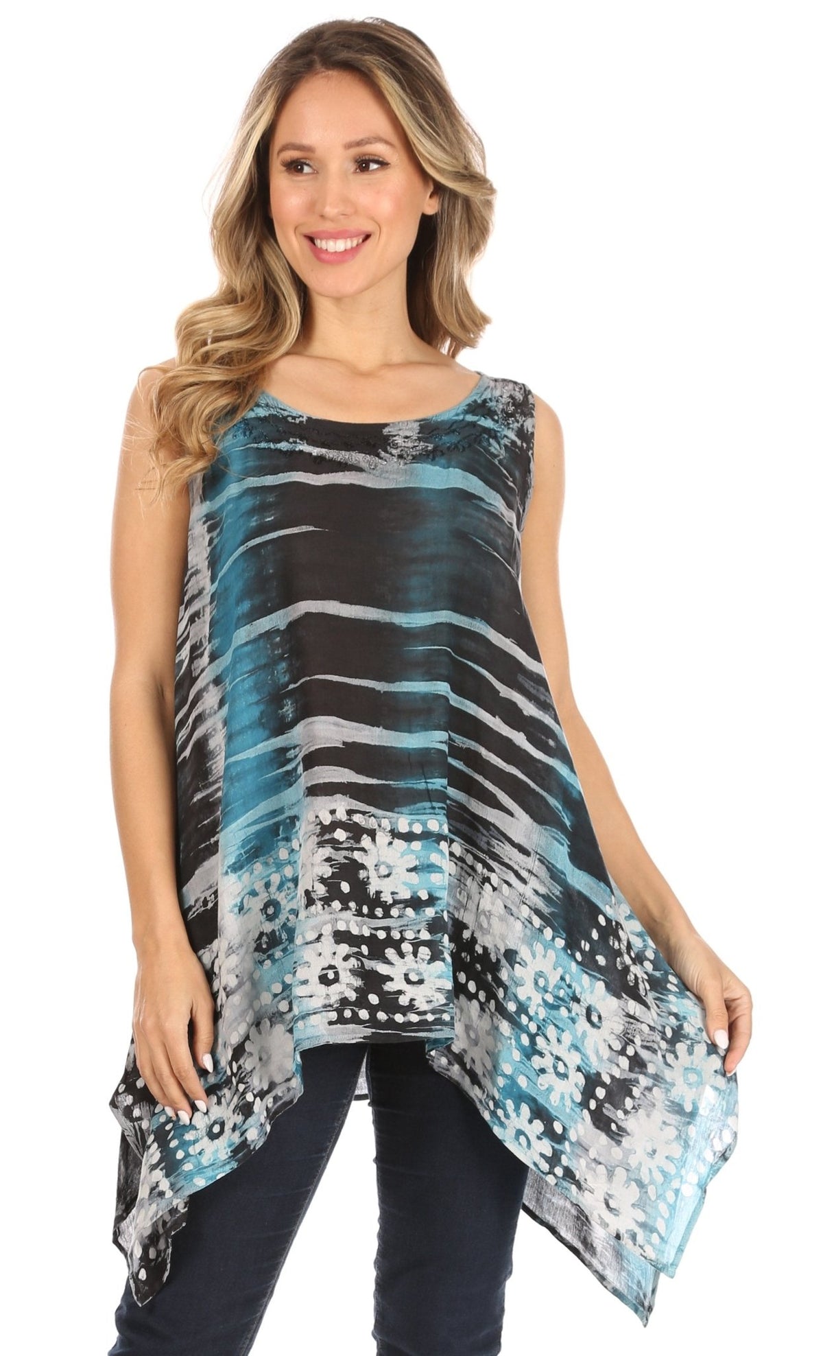 Sakkas Marin Women's Sleeveless Loose Boho Casual Tank Top Blouse Tie-dye & Batik tops La Vie Bien Sakkas Marin Women's Sleeveless Loose Boho Casual Tank Top Blouse Tie-dye & Batik