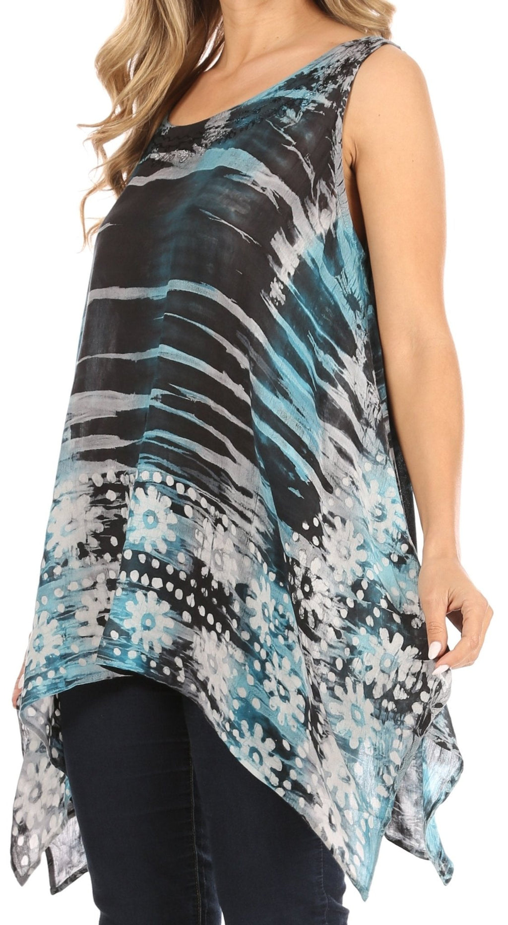 Sakkas Marin Women's Sleeveless Loose Boho Casual Tank Top Blouse Tie-dye & Batik tops La Vie Bien Sakkas Marin Women's Sleeveless Loose Boho Casual Tank Top Blouse Tie-dye & Batik
