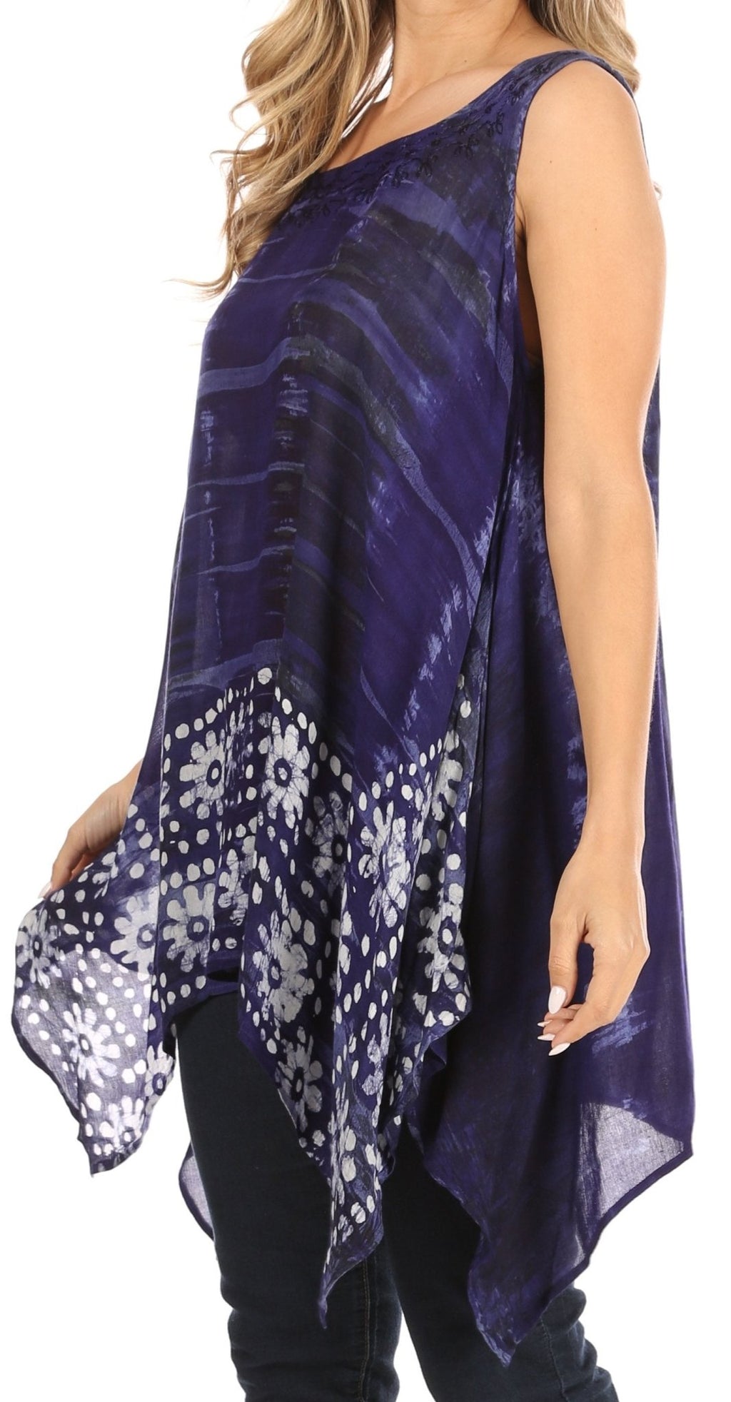 Sakkas Marin Women's Sleeveless Loose Boho Casual Tank Top Blouse Tie-dye & Batik tops La Vie Bien Sakkas Marin Women's Sleeveless Loose Boho Casual Tank Top Blouse Tie-dye & Batik