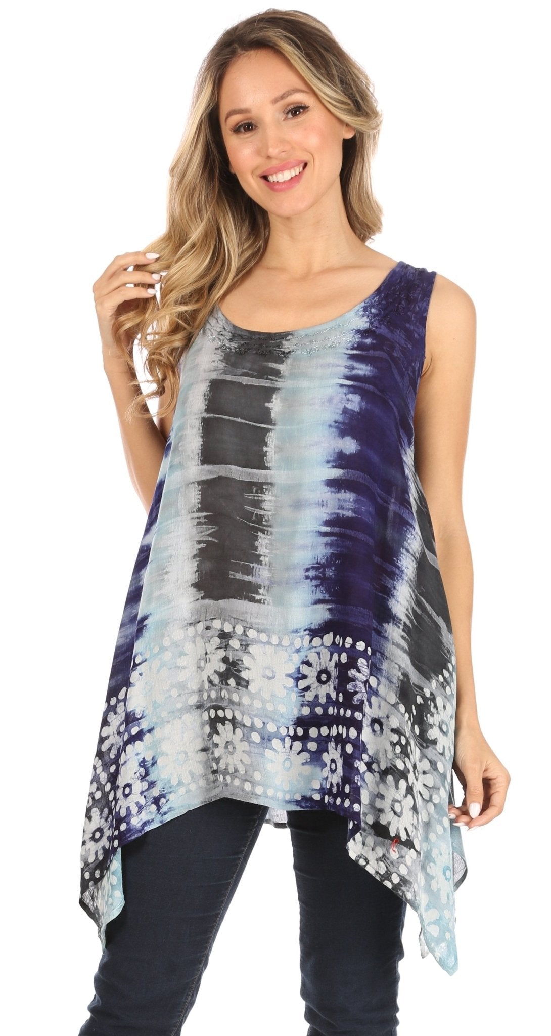 Sakkas Marin Women's Sleeveless Loose Boho Casual Tank Top Blouse Tie-dye & Batik tops La Vie Bien Sakkas Marin Women's Sleeveless Loose Boho Casual Tank Top Blouse Tie-dye & Batik