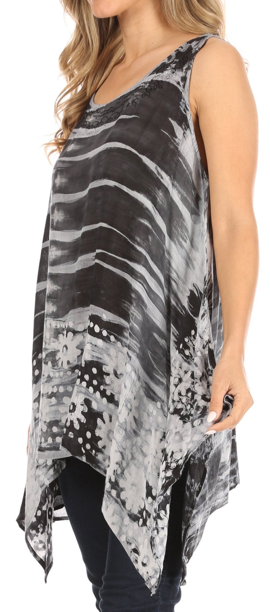 Sakkas Marin Women's Sleeveless Loose Boho Casual Tank Top Blouse Tie-dye & Batik tops La Vie Bien Sakkas Marin Women's Sleeveless Loose Boho Casual Tank Top Blouse Tie-dye & Batik