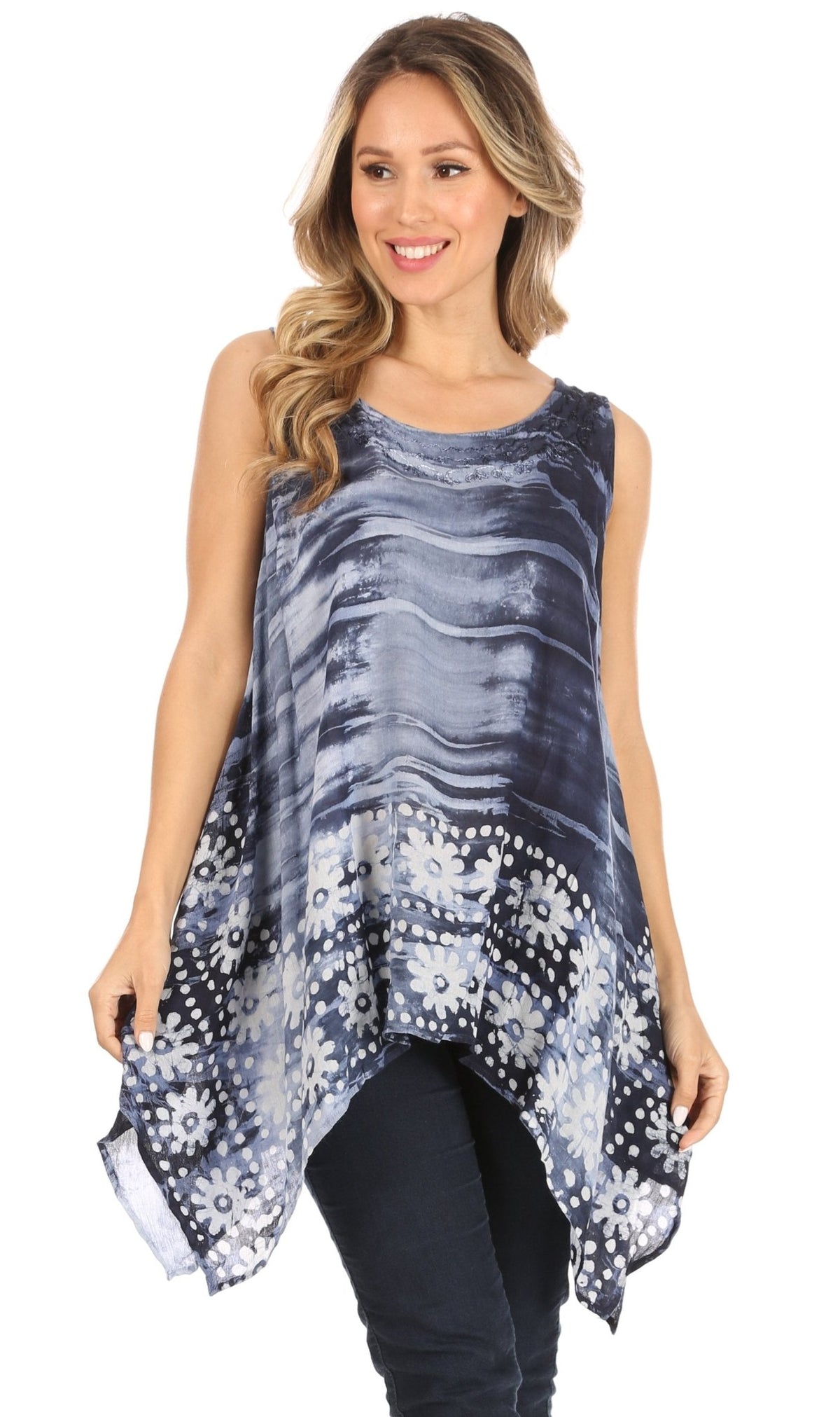 Sakkas Marin Women's Sleeveless Loose Boho Casual Tank Top Blouse Tie-dye & Batik tops La Vie Bien Sakkas Marin Women's Sleeveless Loose Boho Casual Tank Top Blouse Tie-dye & Batik