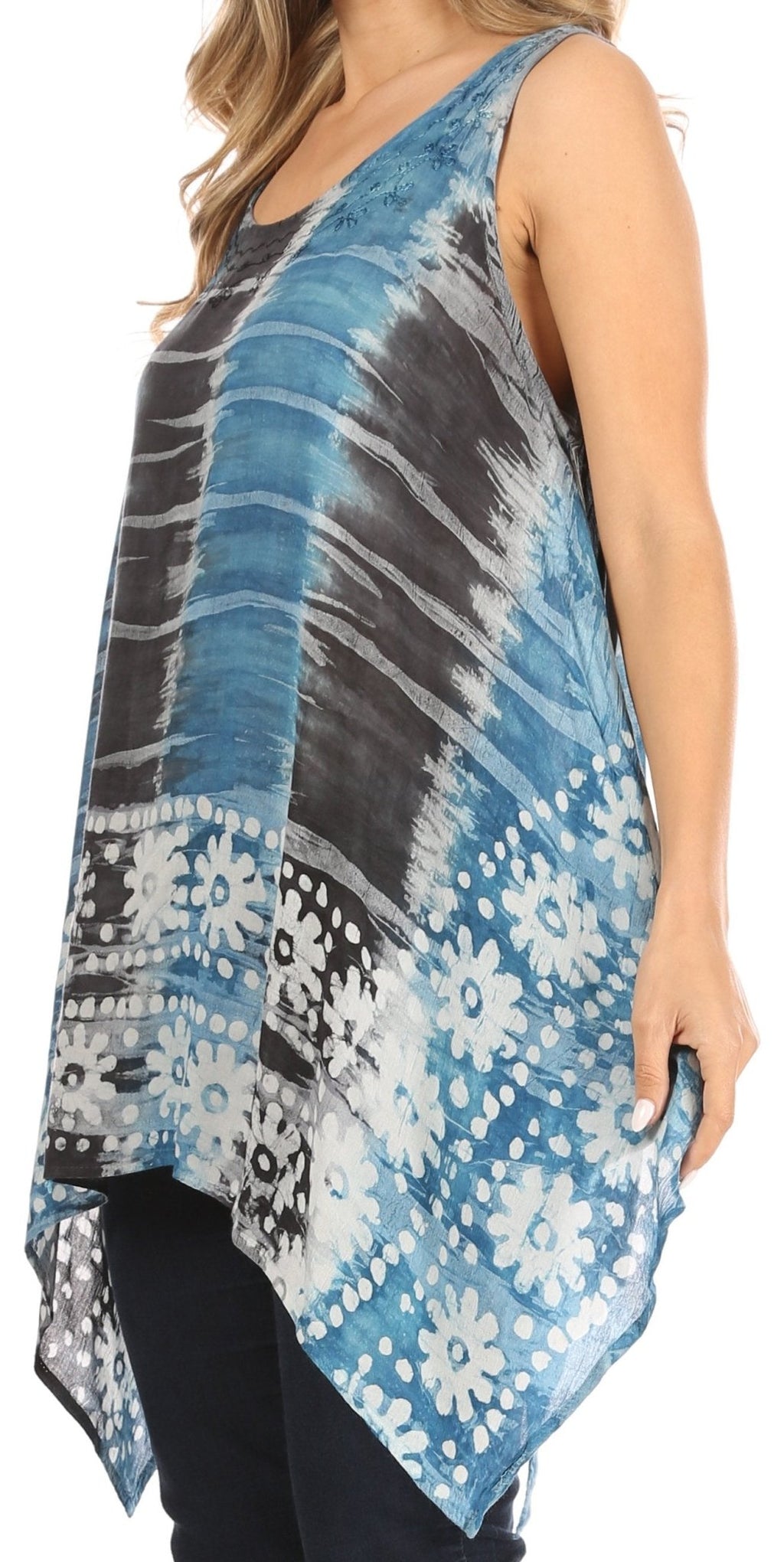 Sakkas Marin Women's Sleeveless Loose Boho Casual Tank Top Blouse Tie-dye & Batik tops La Vie Bien Sakkas Marin Women's Sleeveless Loose Boho Casual Tank Top Blouse Tie-dye & Batik