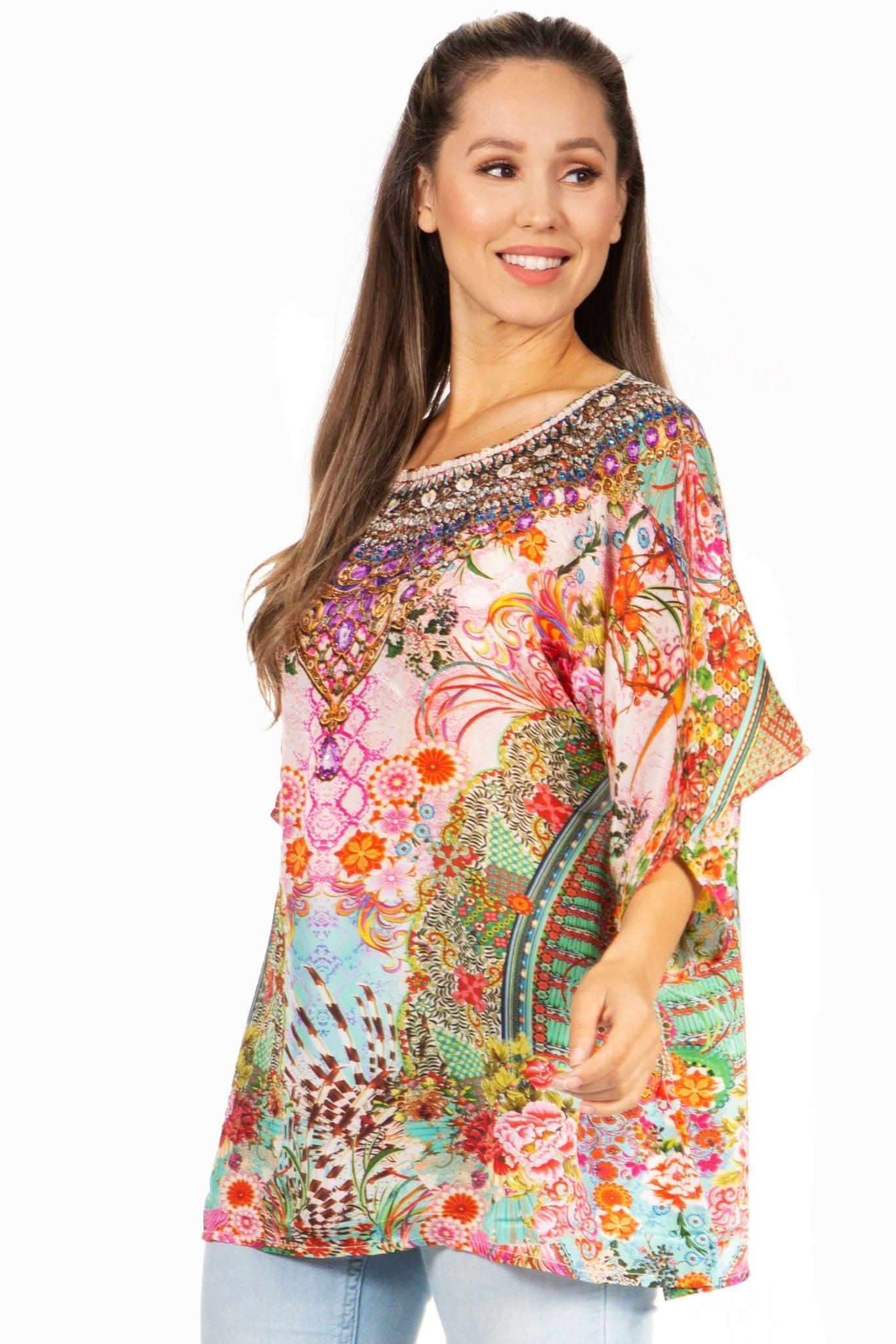 Sakkas Marina Floral Women's Blouse - Short Sleeve Tunic tops La Vie Bien Sakkas Marina Floral Women's Blouse - Short Sleeve Tunic
