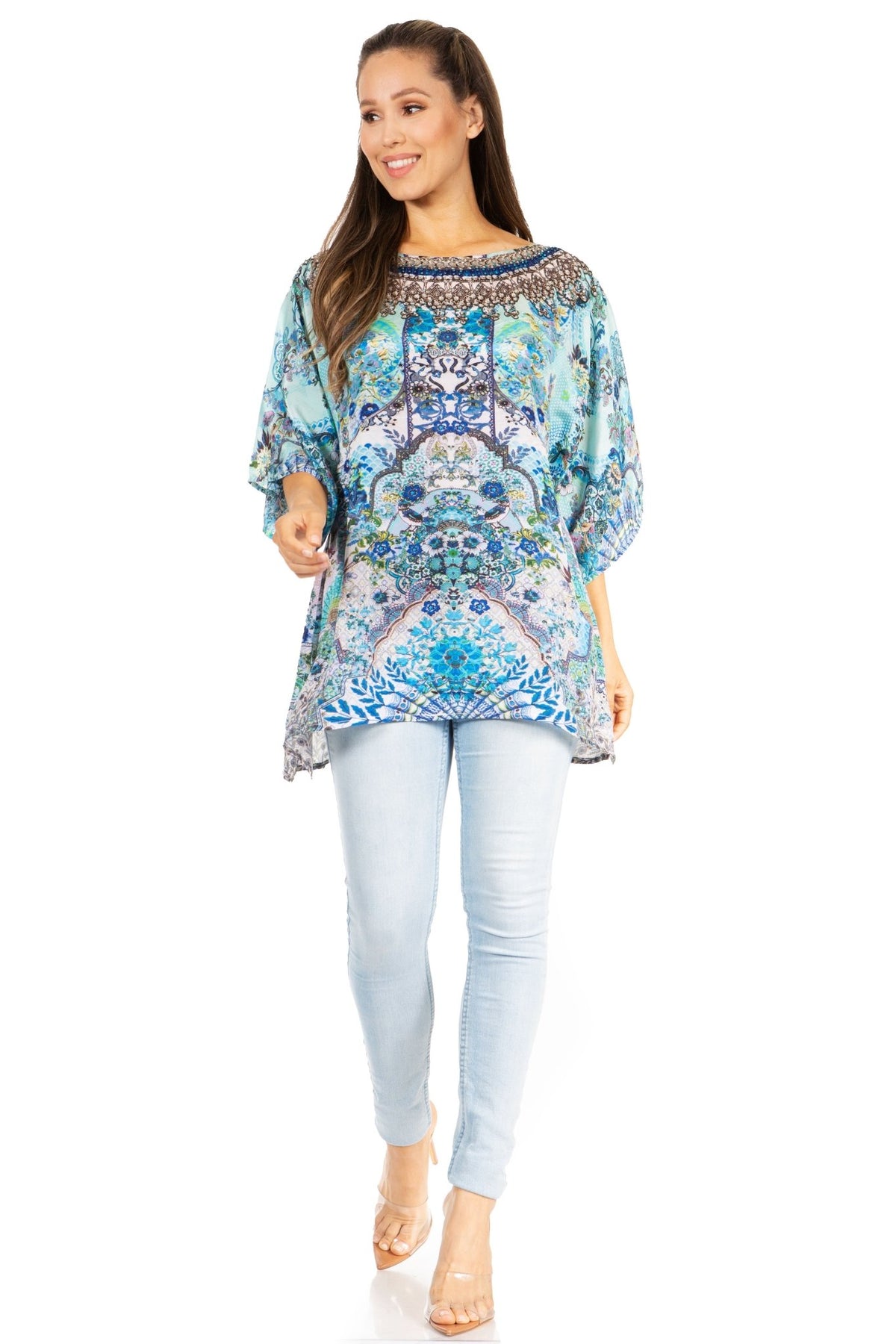 Sakkas Marina Floral Women's Blouse - Short Sleeve Tunic tops La Vie Bien Sakkas Marina Floral Women's Blouse - Short Sleeve Tunic