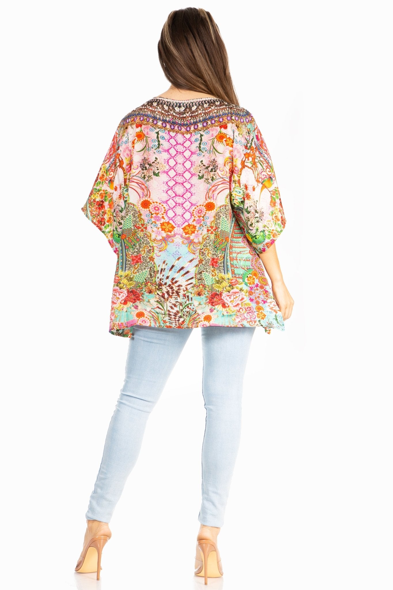 Sakkas Marina Floral Women's Blouse - Short Sleeve Tunic tops La Vie Bien Sakkas Marina Floral Women's Blouse - Short Sleeve Tunic