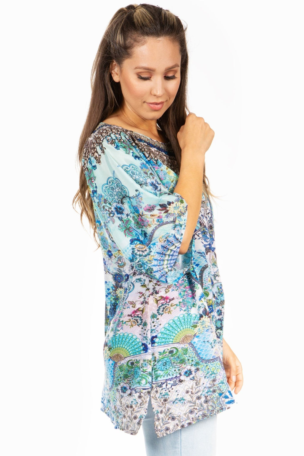 Sakkas Marina Floral Women's Blouse - Short Sleeve Tunic tops La Vie Bien Sakkas Marina Floral Women's Blouse - Short Sleeve Tunic