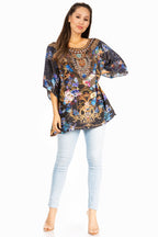 Sakkas Marina Floral Women's Blouse - Short Sleeve Tunic tops La Vie Bien Sakkas Marina Floral Women's Blouse - Short Sleeve Tunic
