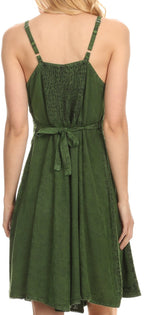 Sakkas Markay Short Mid Length Spaghetti Strap Sleeveless Embroidered Batik Dress dresses La Vie Bien Sakkas Markay Short Mid Length Spaghetti Strap Sleeveless Embroidered Batik Dress